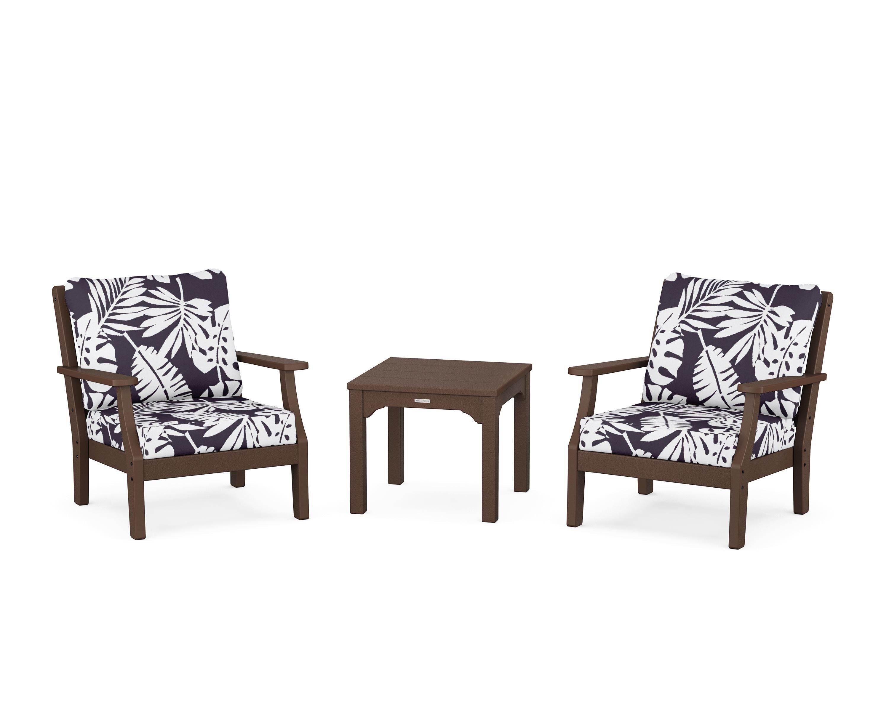 Martha Stewart by POLYWOOD® Chinoiserie 3-Piece Deep Seating Set in Mahogany / Leaf Navy