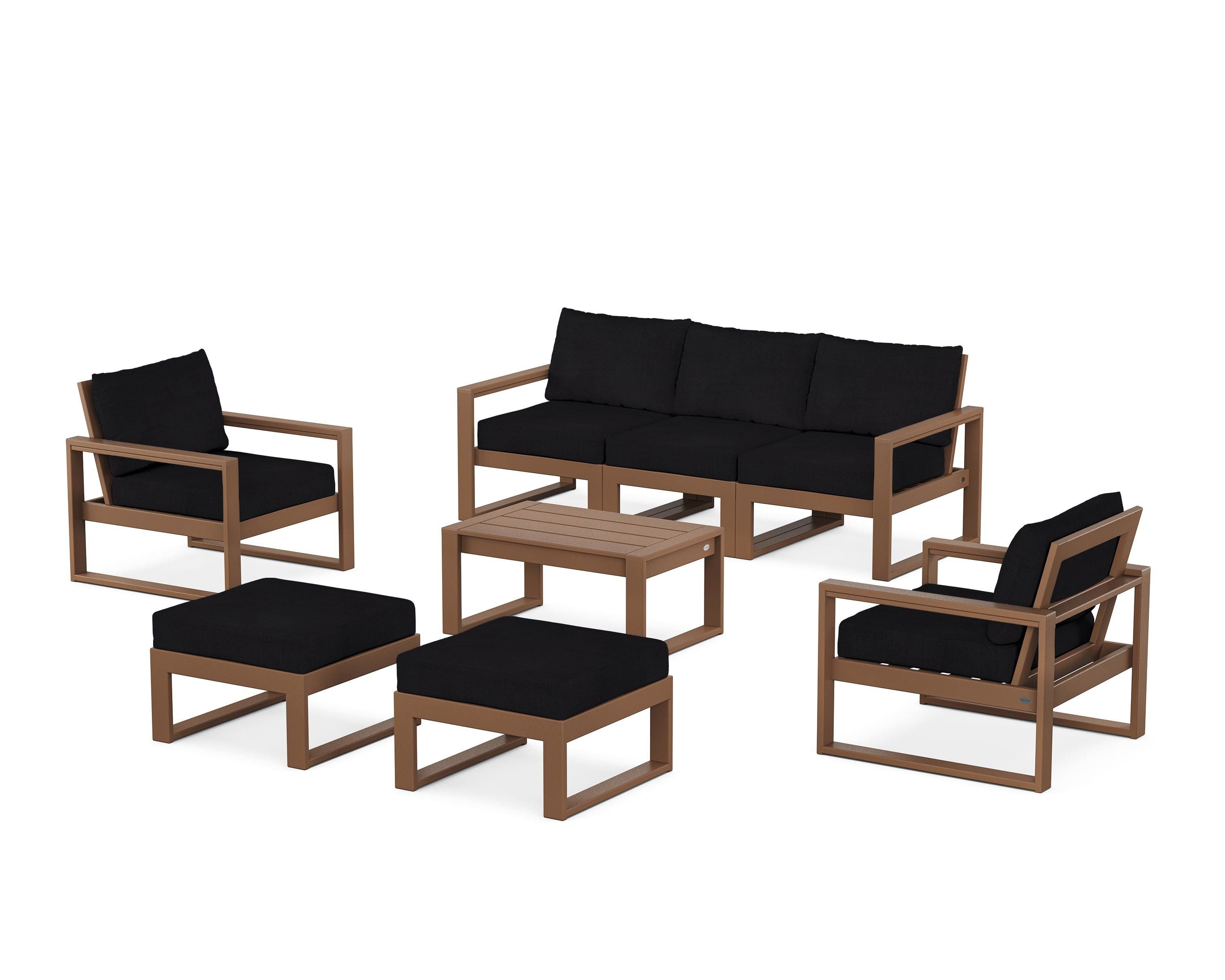 POLYWOOD® EDGE Sectional 8-Piece Lounge Sofa Set in Teak / Midnight Linen