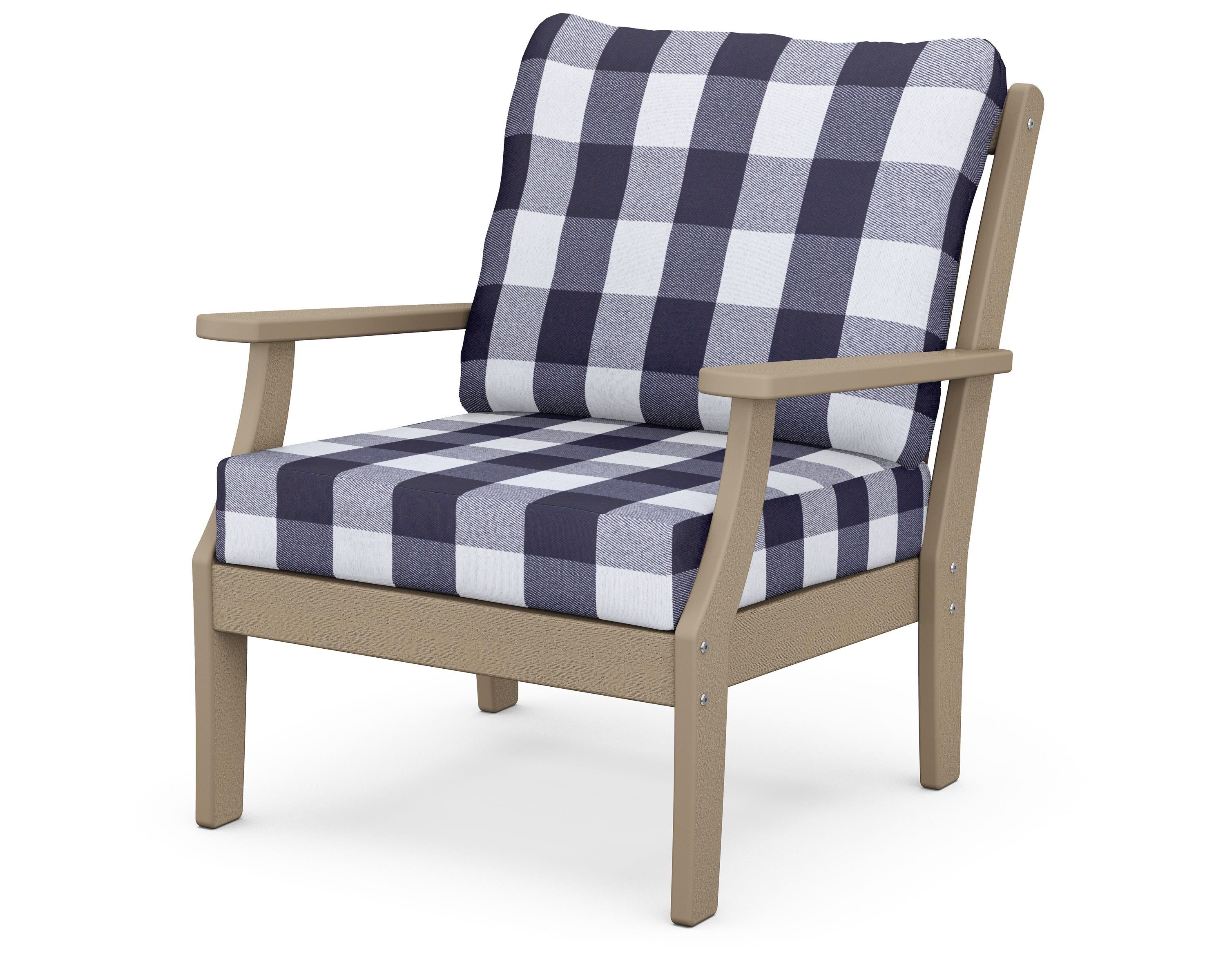 POLYWOOD® Braxton Deep Seating Chair in Vintage Sahara / Buffalo Plaid Navy
