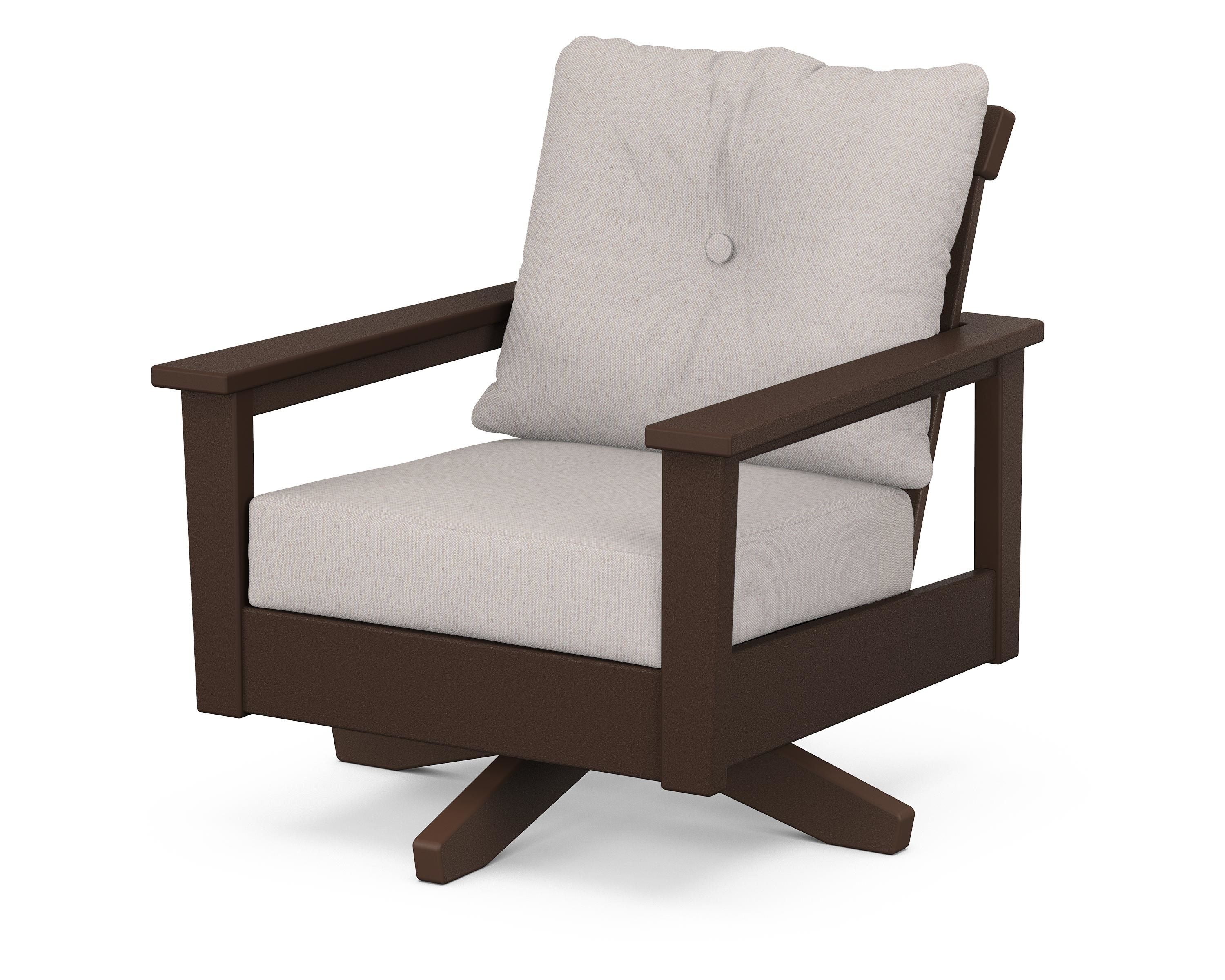 POLYWOOD® Prescott Deep Seating Swivel Chair in Mahogany / Dune Burlap