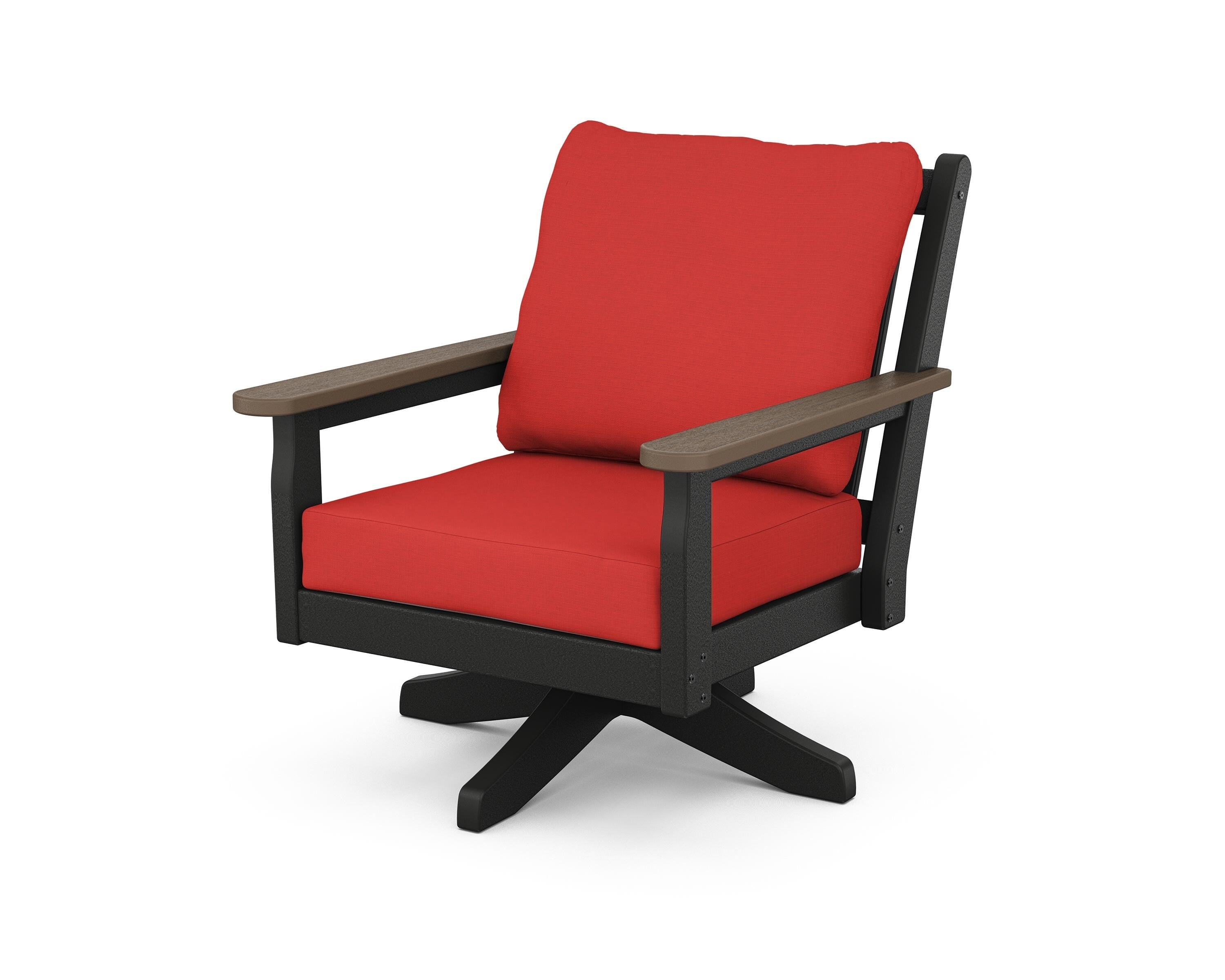 POLYWOOD® Chippendale Deep Seating Swivel Chair in Black / Kona / Crimson Linen