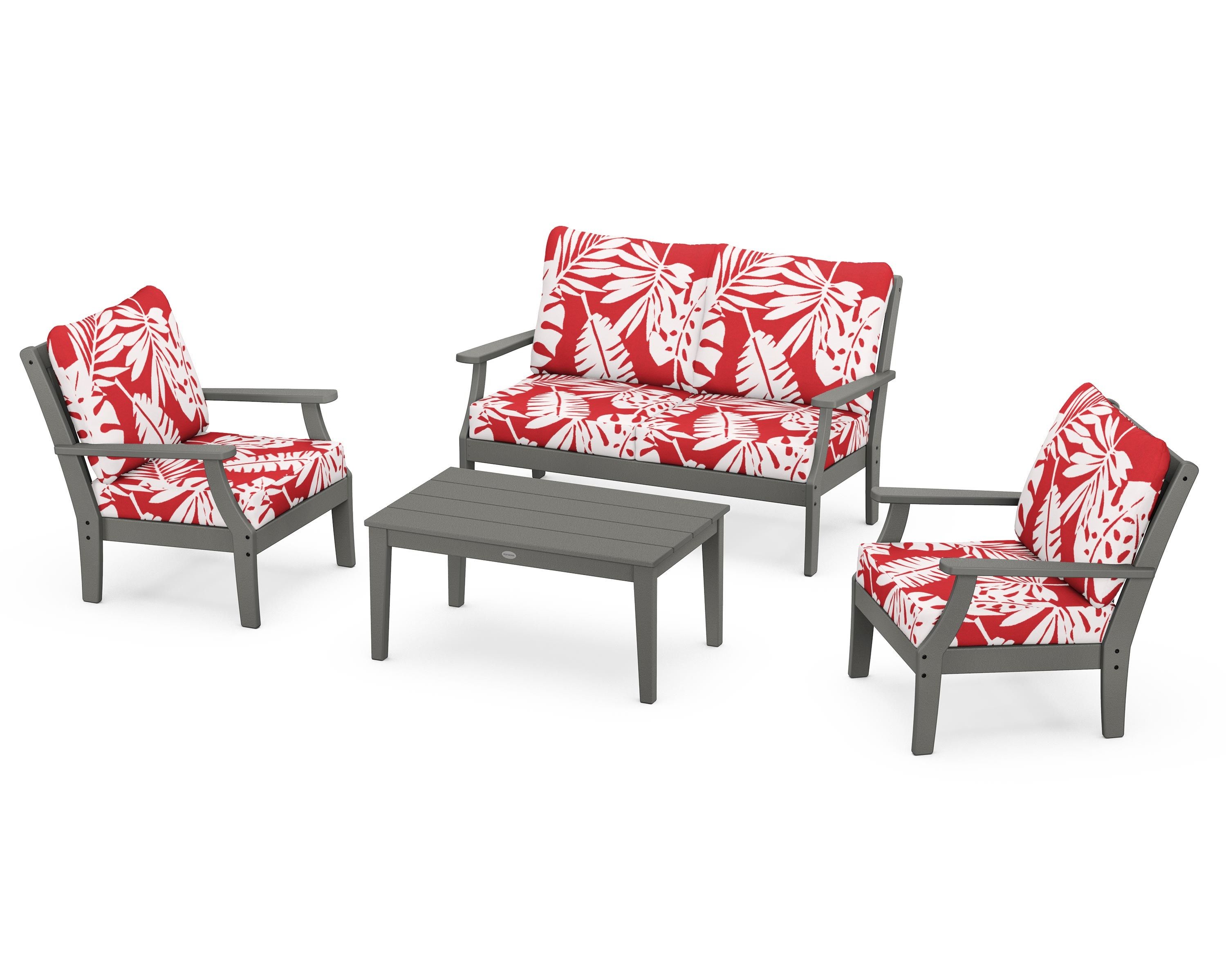 POLYWOOD® Braxton 4-Piece Deep Seating Chair Set in Slate Grey / Leaf Crimson