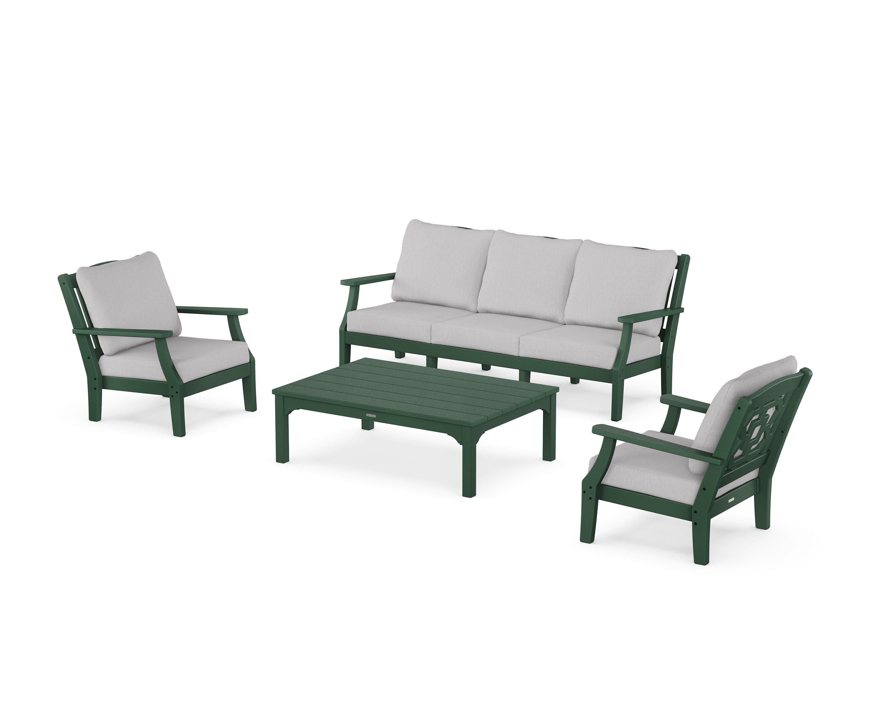 Martha Stewart by POLYWOOD® Chinoiserie 4-Piece Deep Seating Set with Sofa in Green / Granite