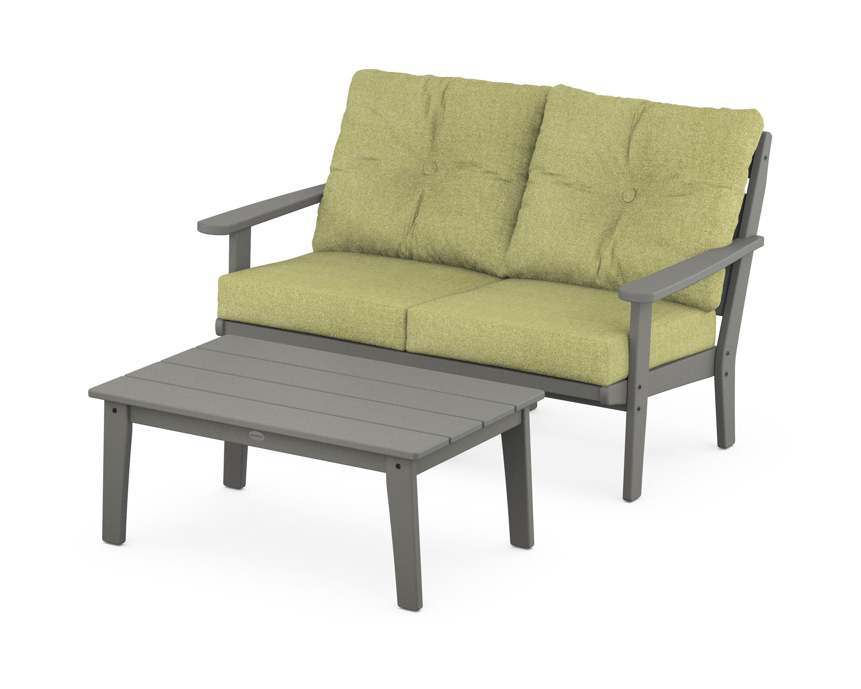 POLYWOOD® Lakeside 2-Piece Lounge Loveseat Set in Slate Grey / Chartreuse Boucle