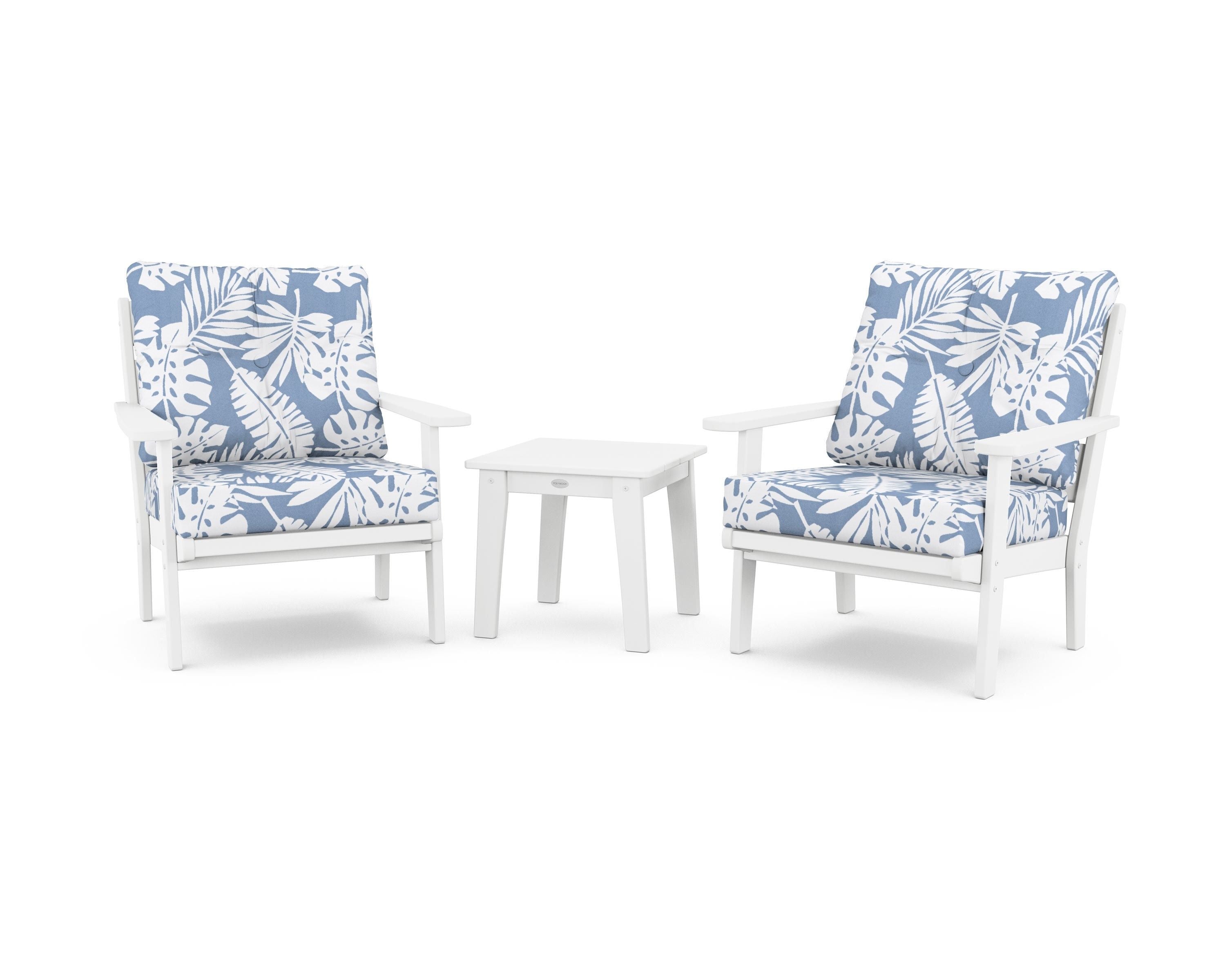 POLYWOOD® Lakeside 3-Piece Deep Seating Chair Set in White / Leaf Sky Blue
