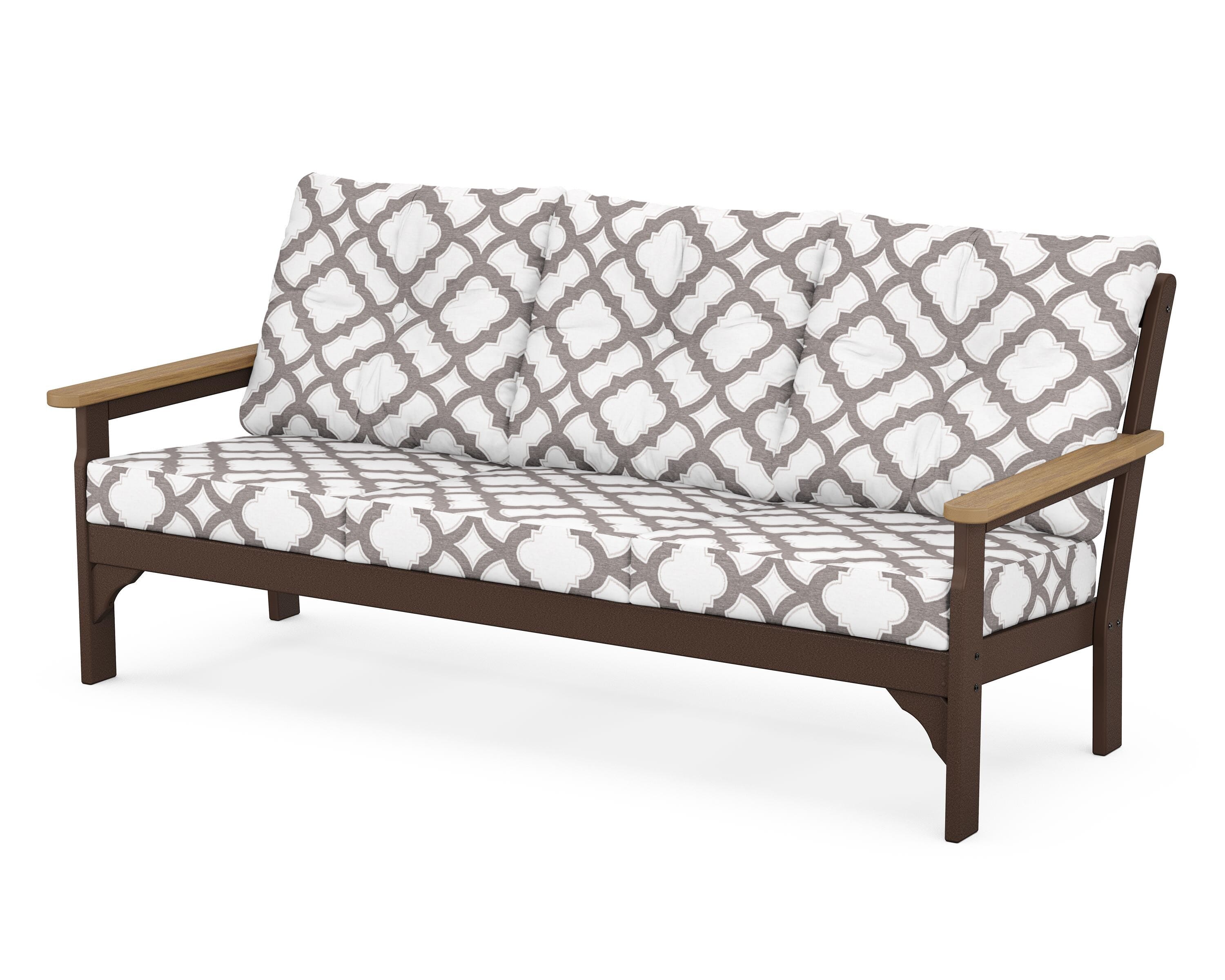 POLYWOOD® Vineyard Deep Seating Sofa in Mahogany / Natural / Trellis Grey Mist