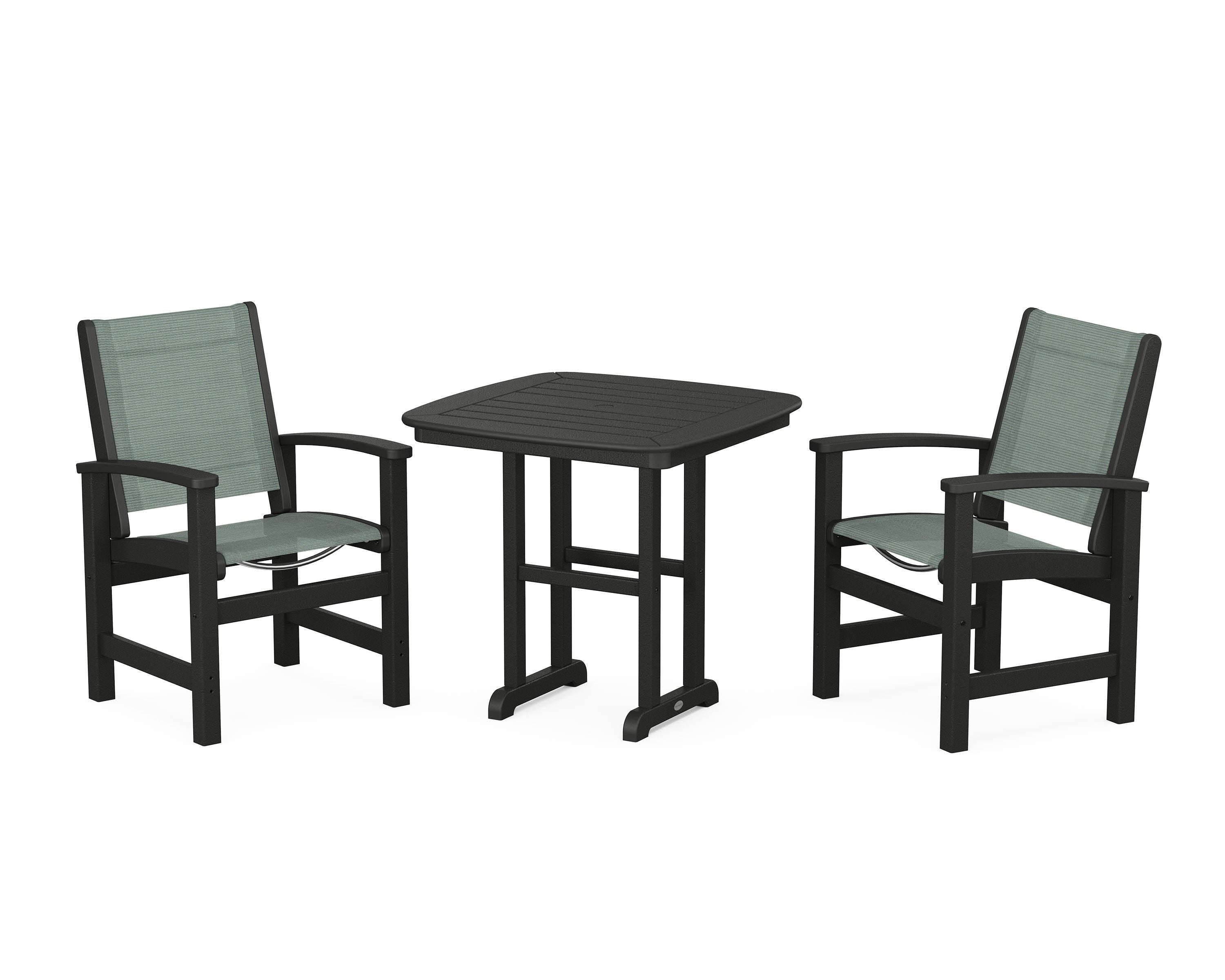 POLYWOOD® Coastal 3-Piece Dining Set in Black / Dupioni Sea Mist Sling