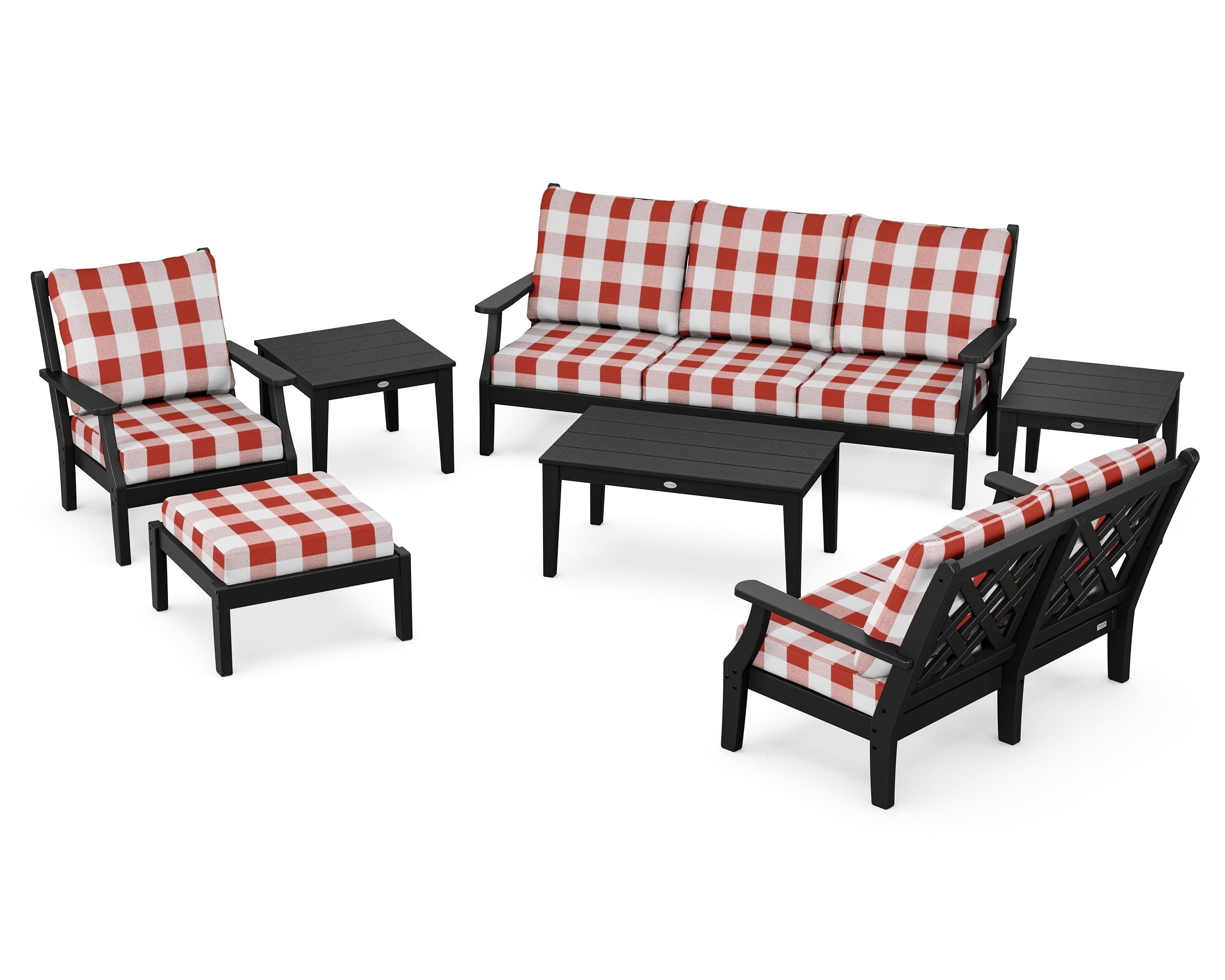 Country Living Wovendale 7-Piece Deep Seating Set in Black / Buffalo Plaid Crimson