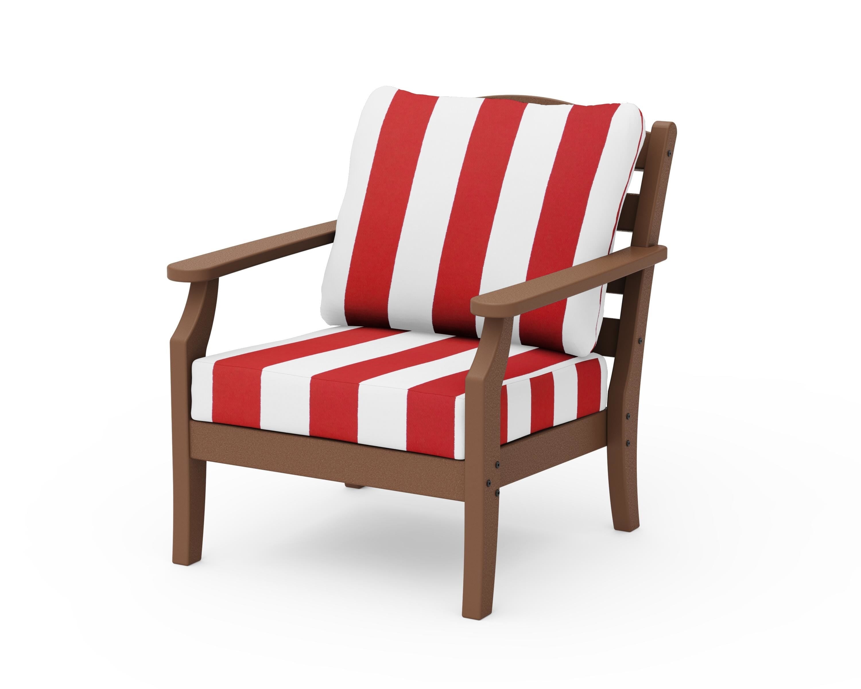 Draper James™ by POLYWOOD® Savannah Deep Seating Chair in Teak / Cabana Stripe Crimson