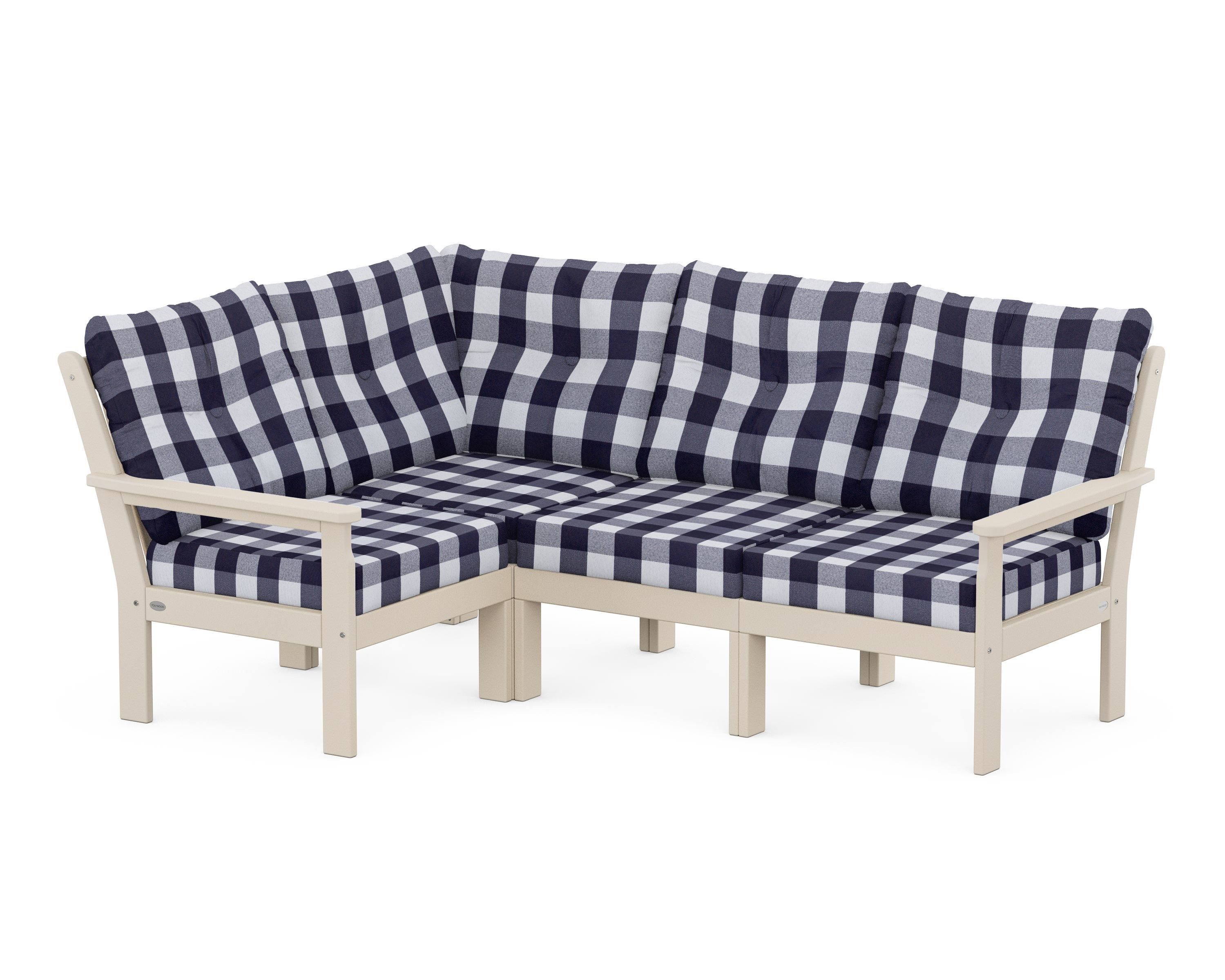 POLYWOOD® Vineyard 4-Piece Sectional in Sand / Buffalo Plaid Navy