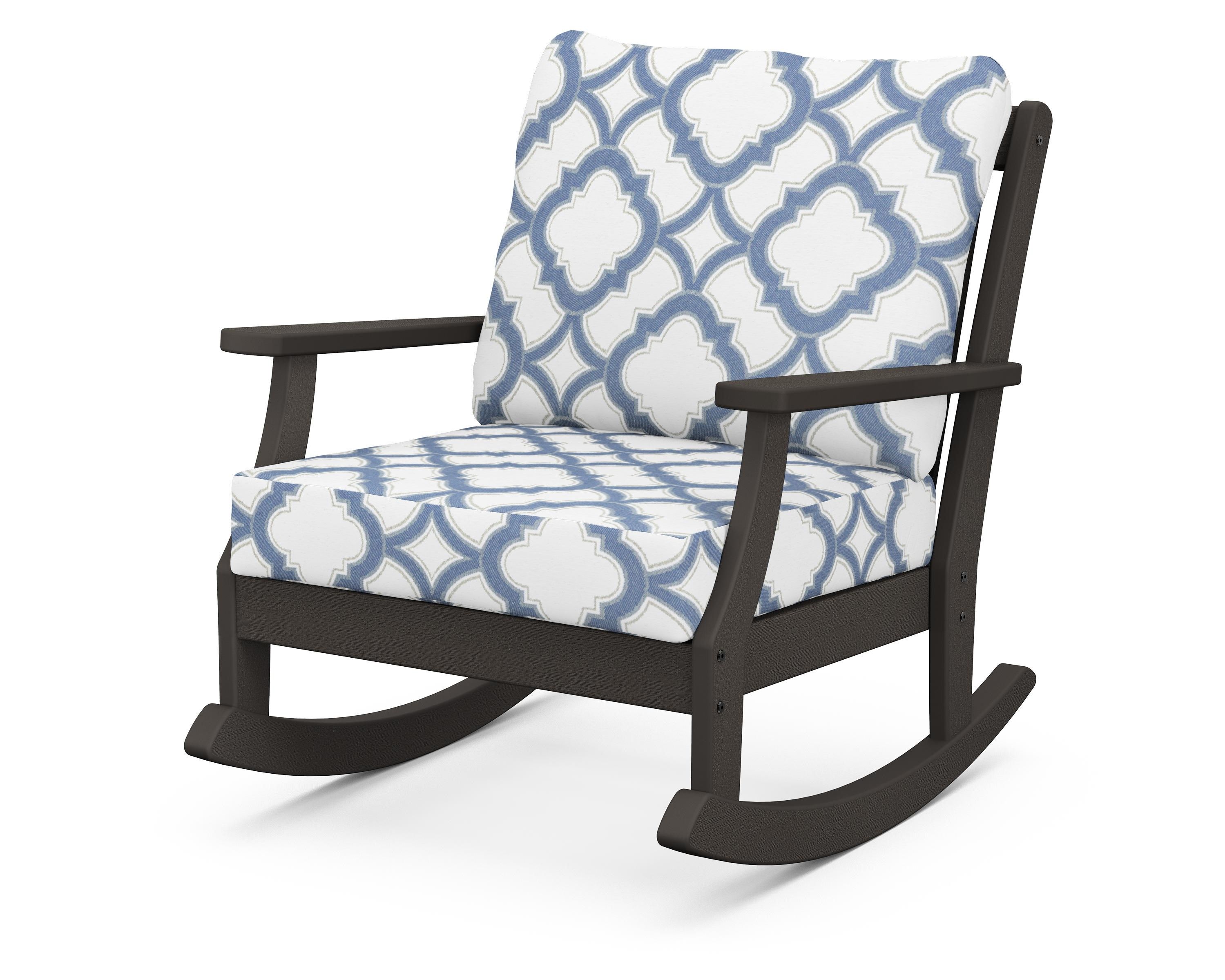 POLYWOOD® Braxton Deep Seating Rocking Chair in Vintage Coffee / Trellis Sky Blue