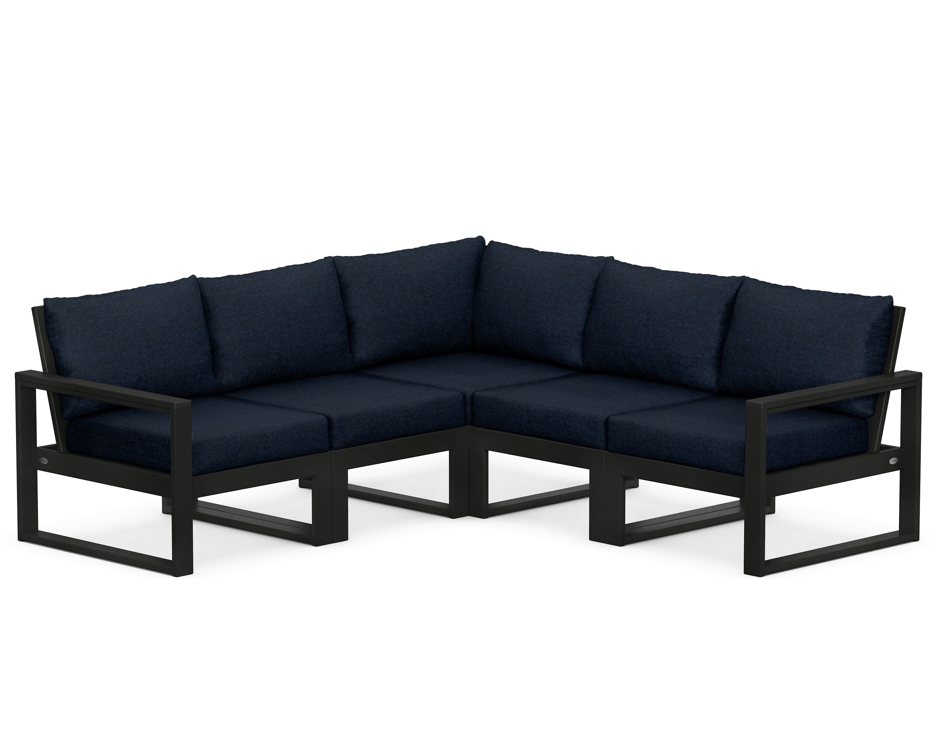 POLYWOOD® EDGE 5-Piece Modular Deep Seating Set in Black / Marine Indigo