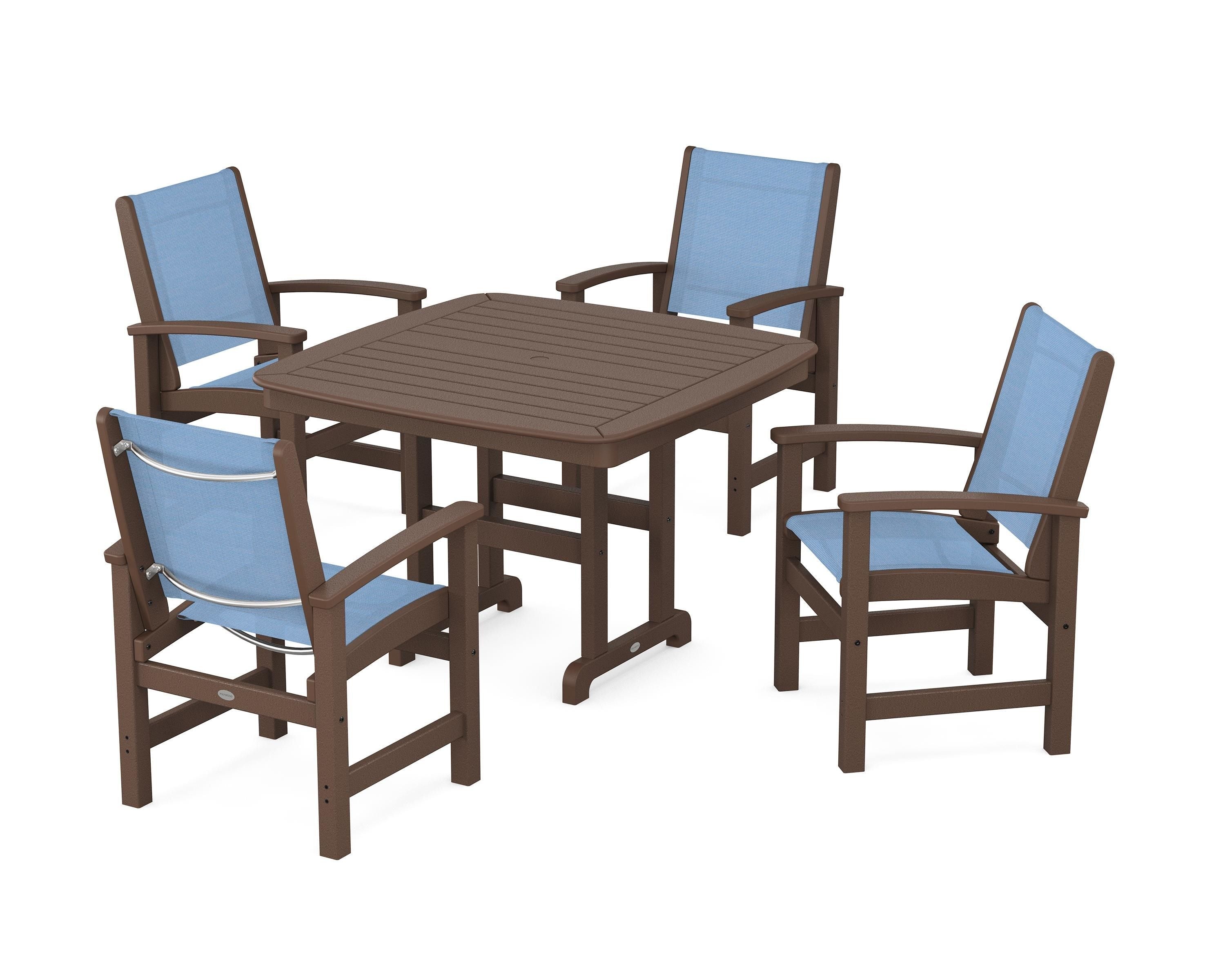 POLYWOOD® Coastal 5-Piece Dining Set in Mahogany / Poolside Sling