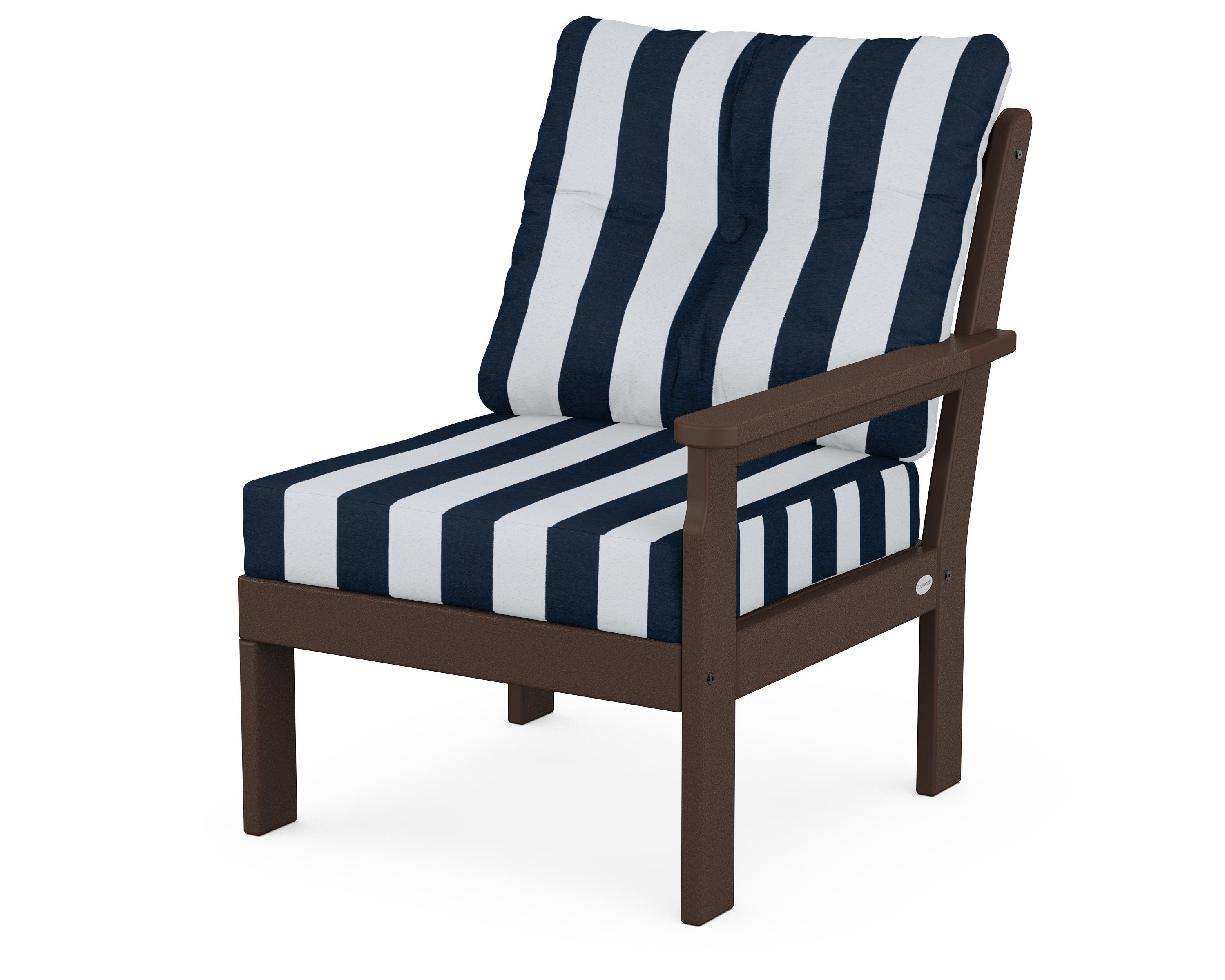 POLYWOOD® Vineyard Modular Right Arm Chair in Mahogany / Cabana Stripe Marine Indigo