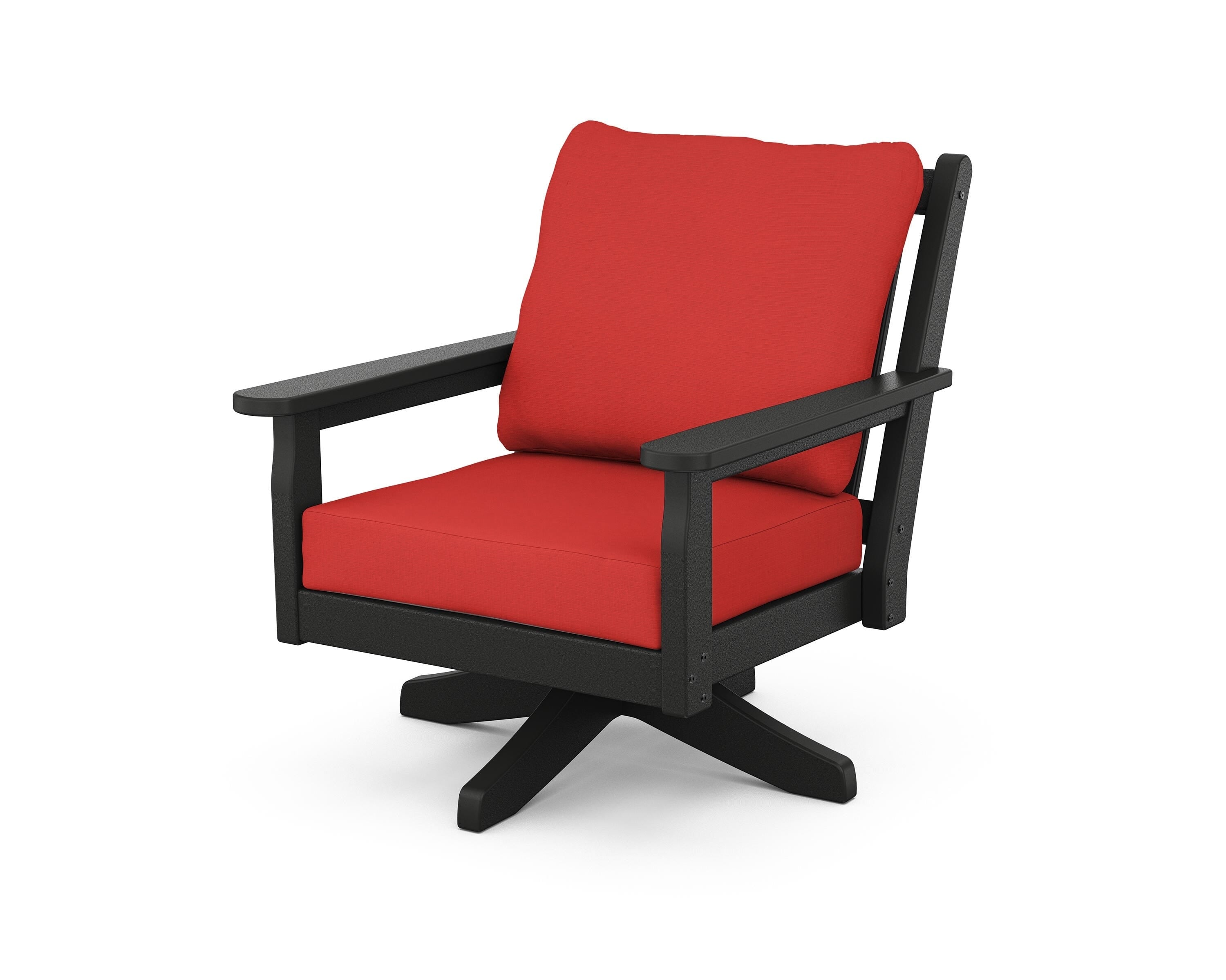 POLYWOOD® Chippendale Deep Seating Swivel Chair in Black / Crimson Linen