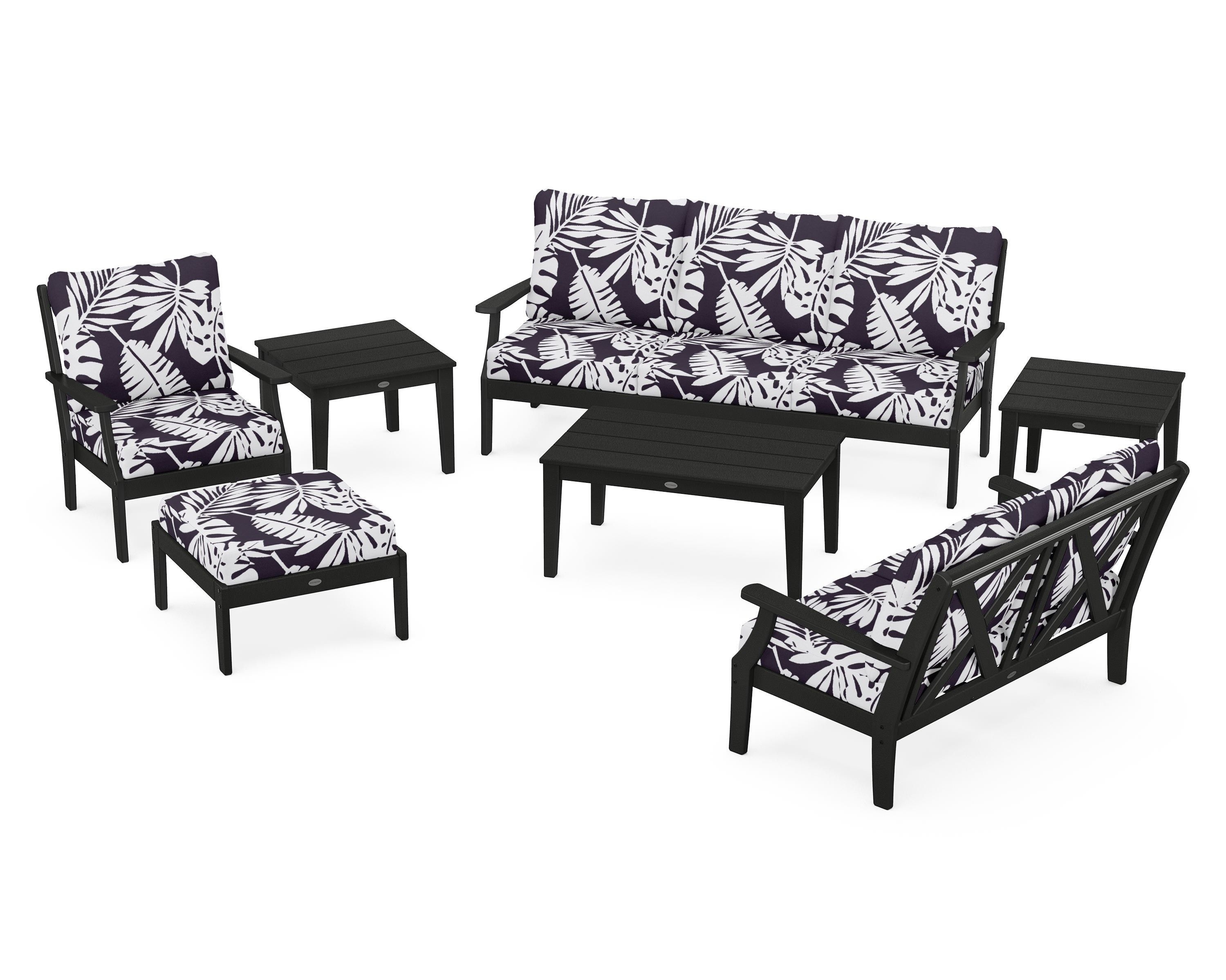POLYWOOD® Braxton 7-Piece Deep Seating Set in Black / Leaf Navy