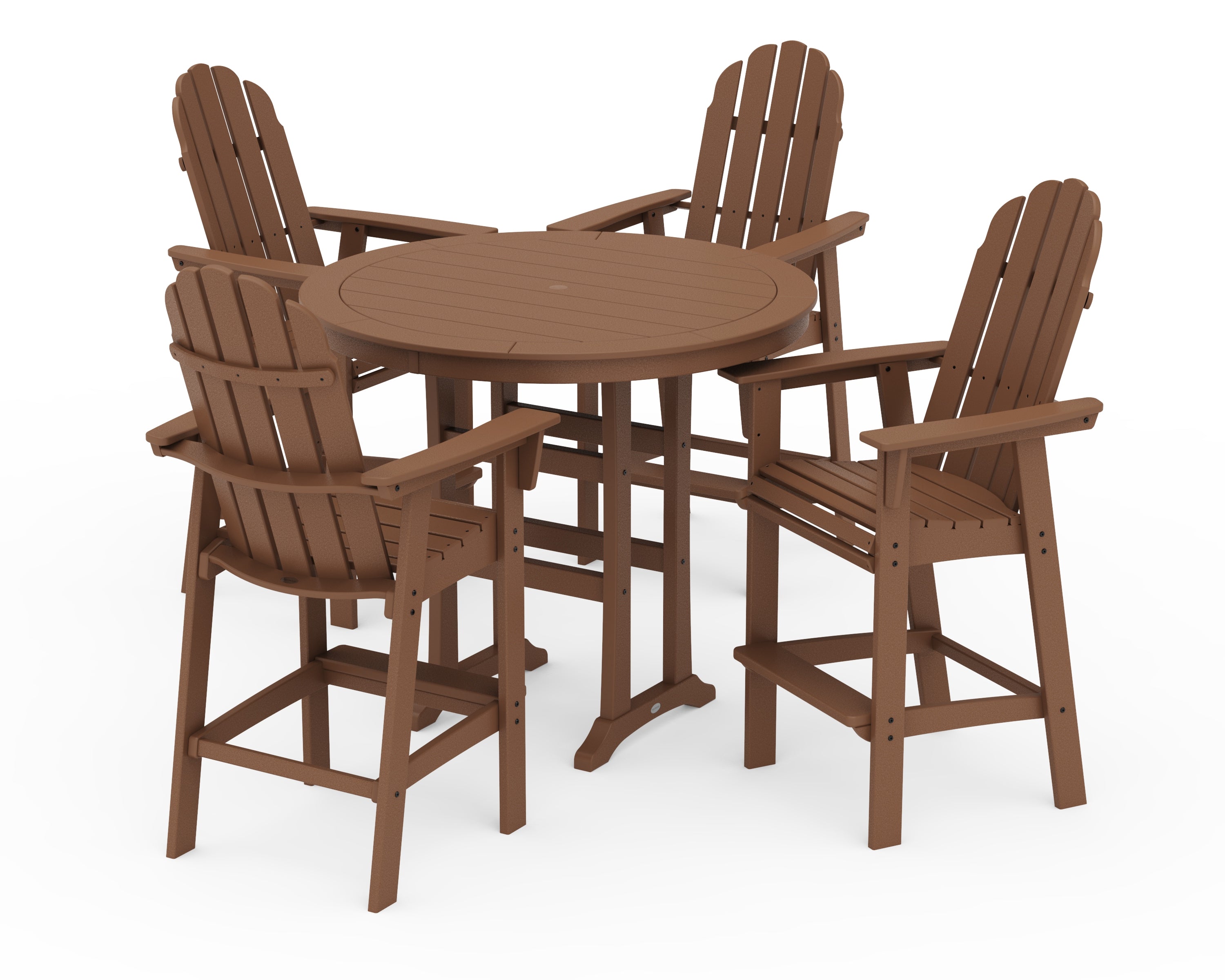 POLYWOOD® Vineyard Curveback Adirondack 5-Piece Nautical Trestle Bar Set in Teak