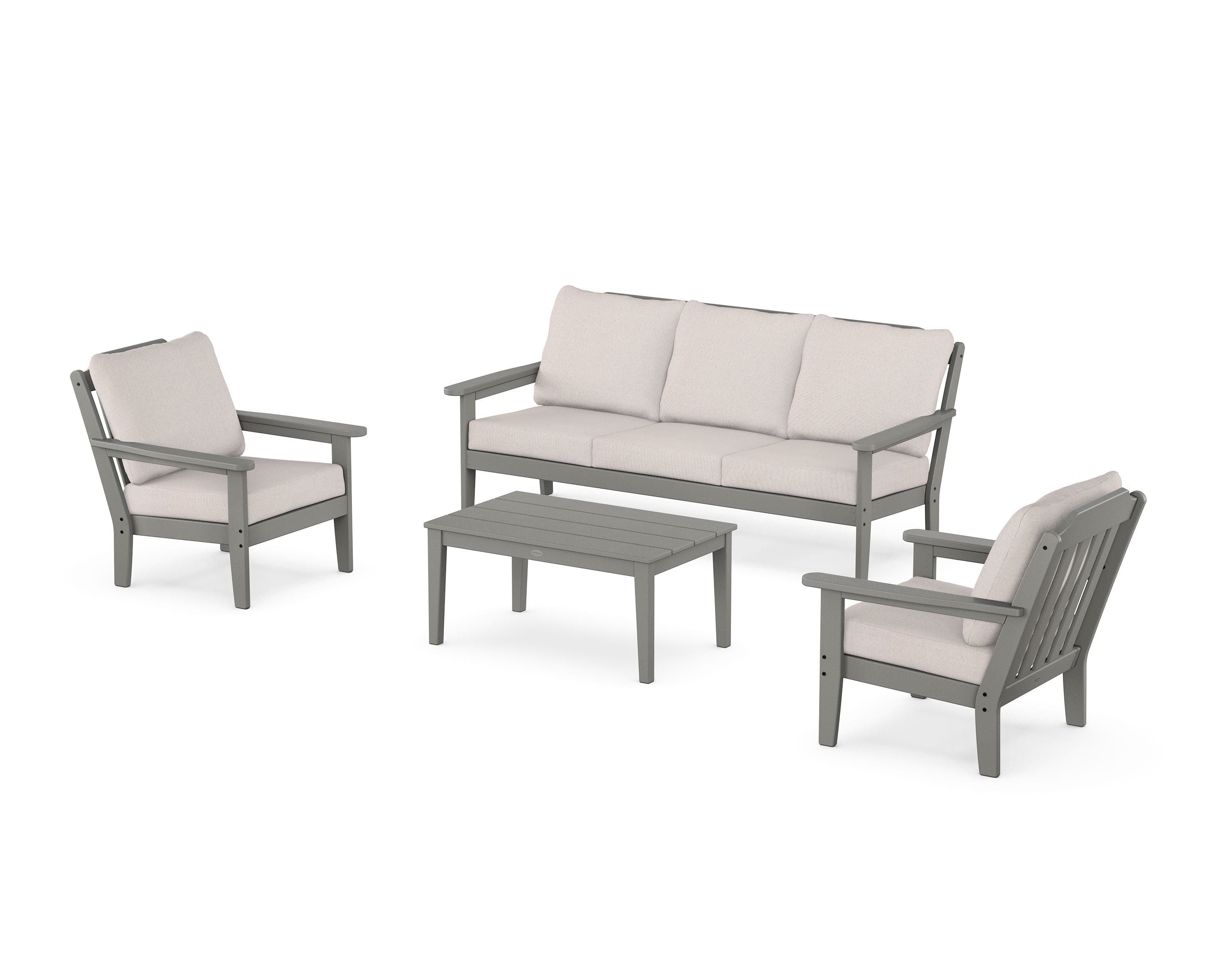 Country Living Cottage 4-Piece Deep Seating Set with Sofa in Slate Grey / Dune Burlap