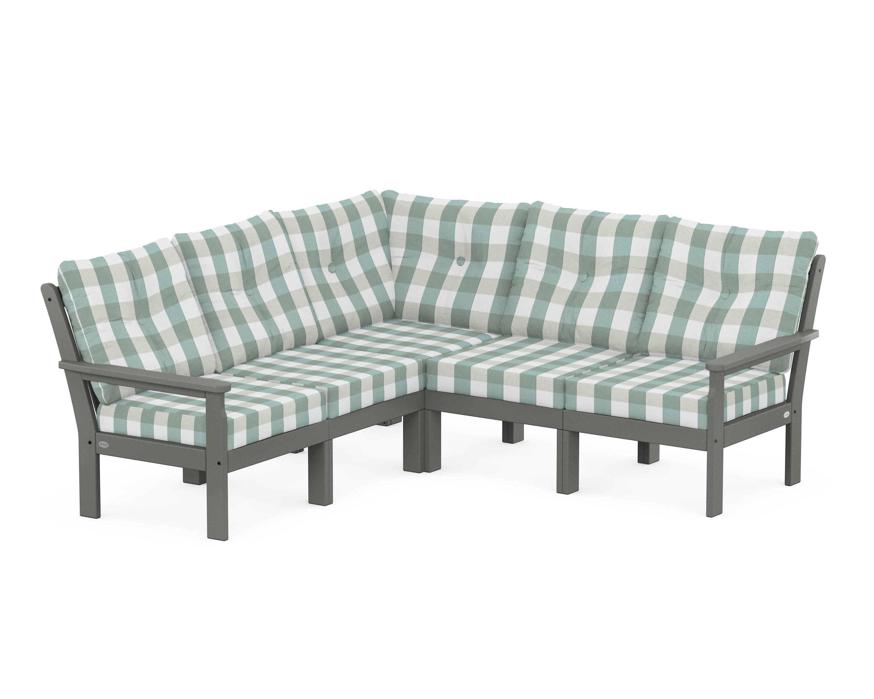 POLYWOOD® Vineyard 5-Piece Sectional in Slate Grey / Buffalo Plaid Glacier Spa