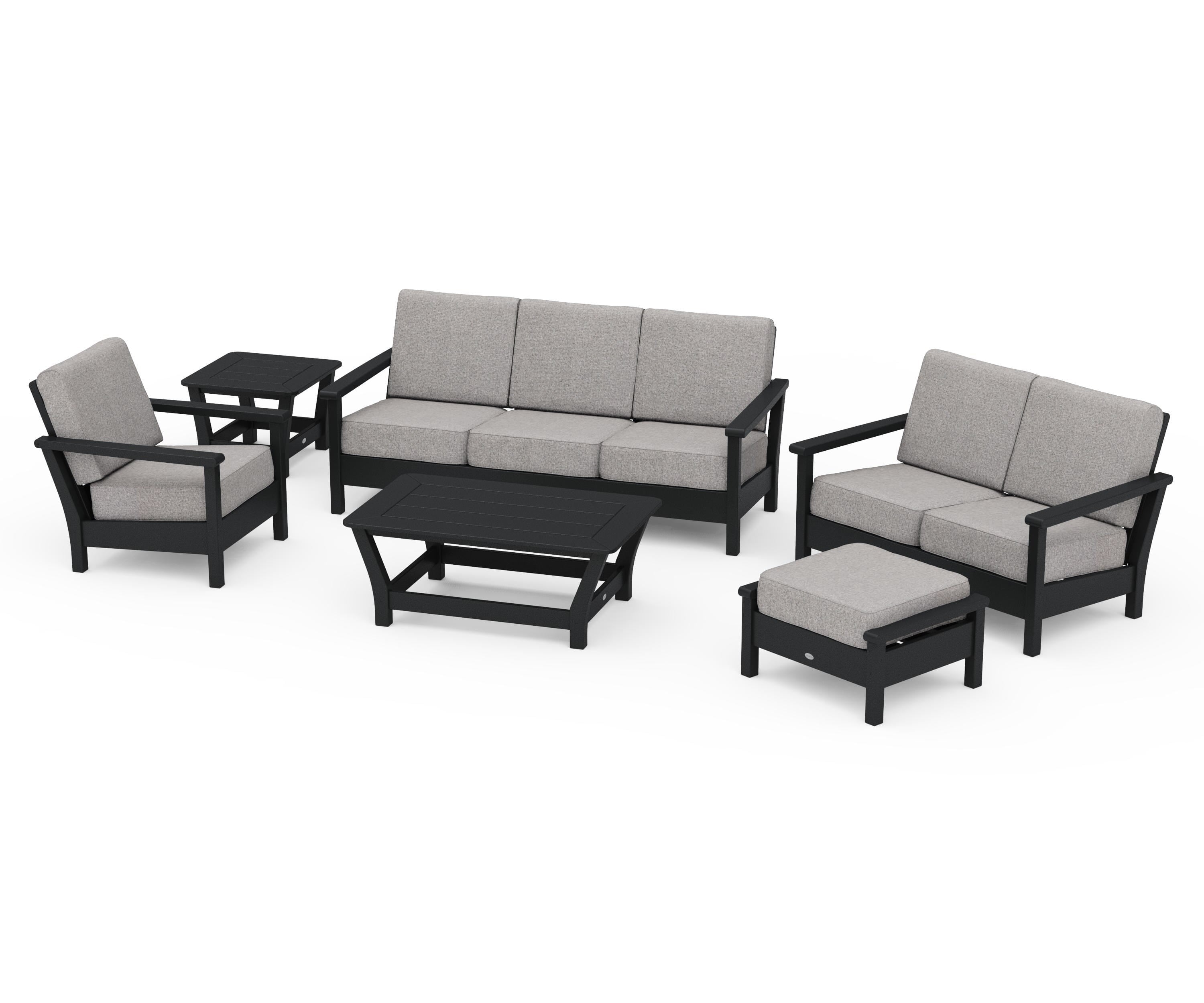 POLYWOOD® Harbour 6-Piece Outdoor Living Set in Black / Grey Mist