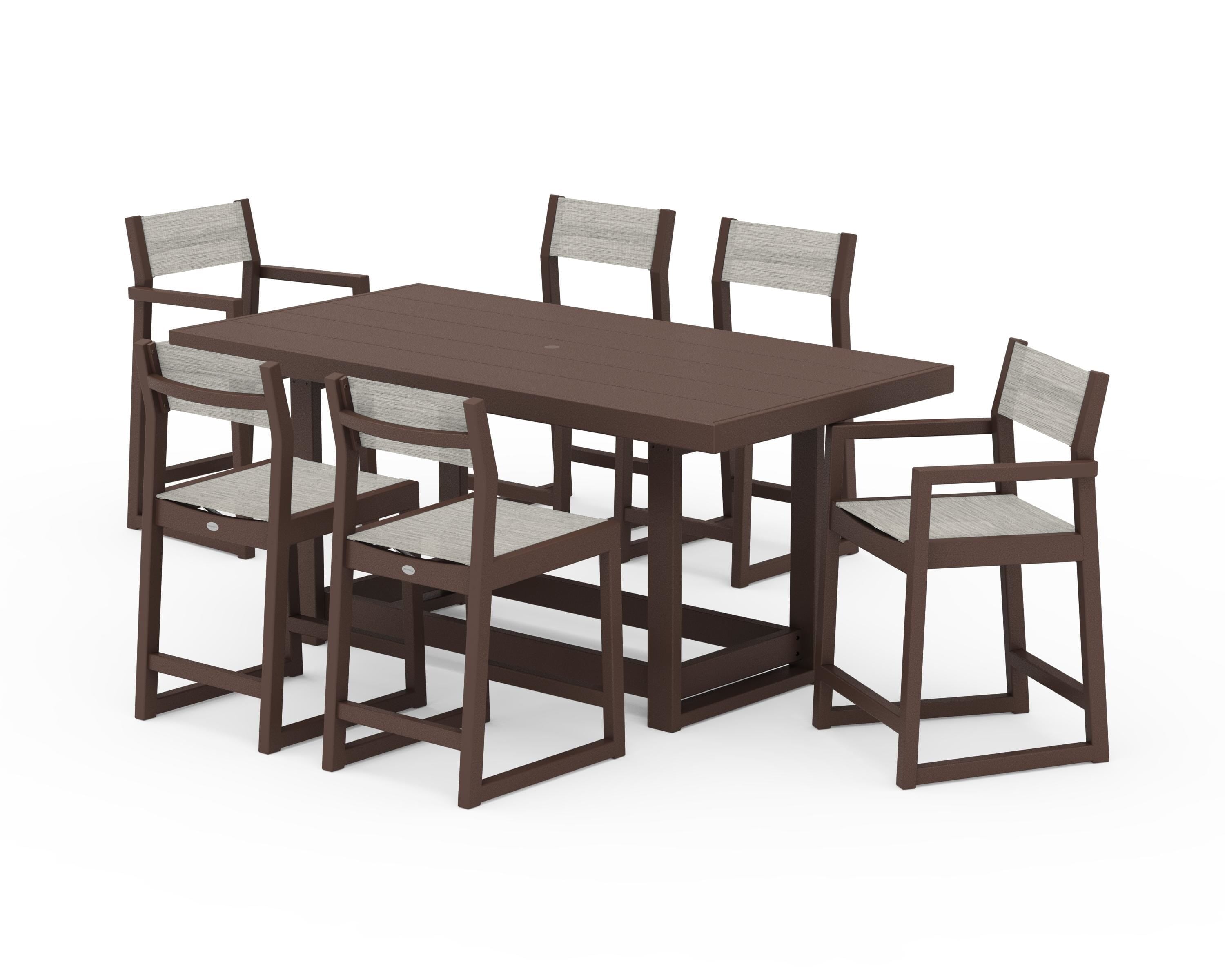POLYWOOD® EDGE Sling 7-Piece Counter Table Set in Mahogany / Birch Sling