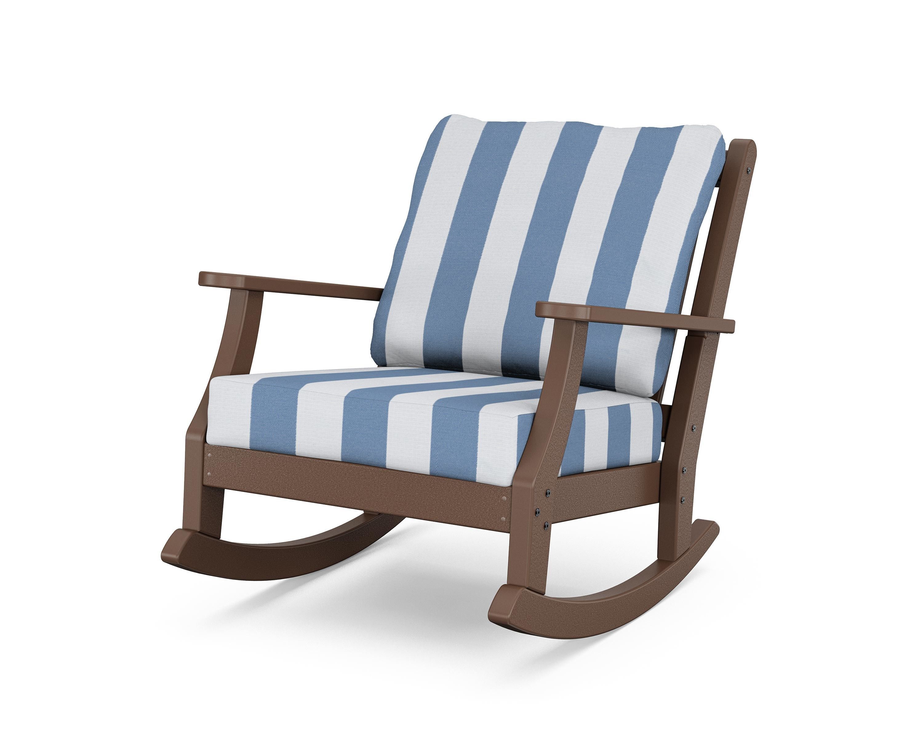 Country Living Wovendale Deep Seating Rocking Chair in Mahogany / Cabana Stripe Sky Blue