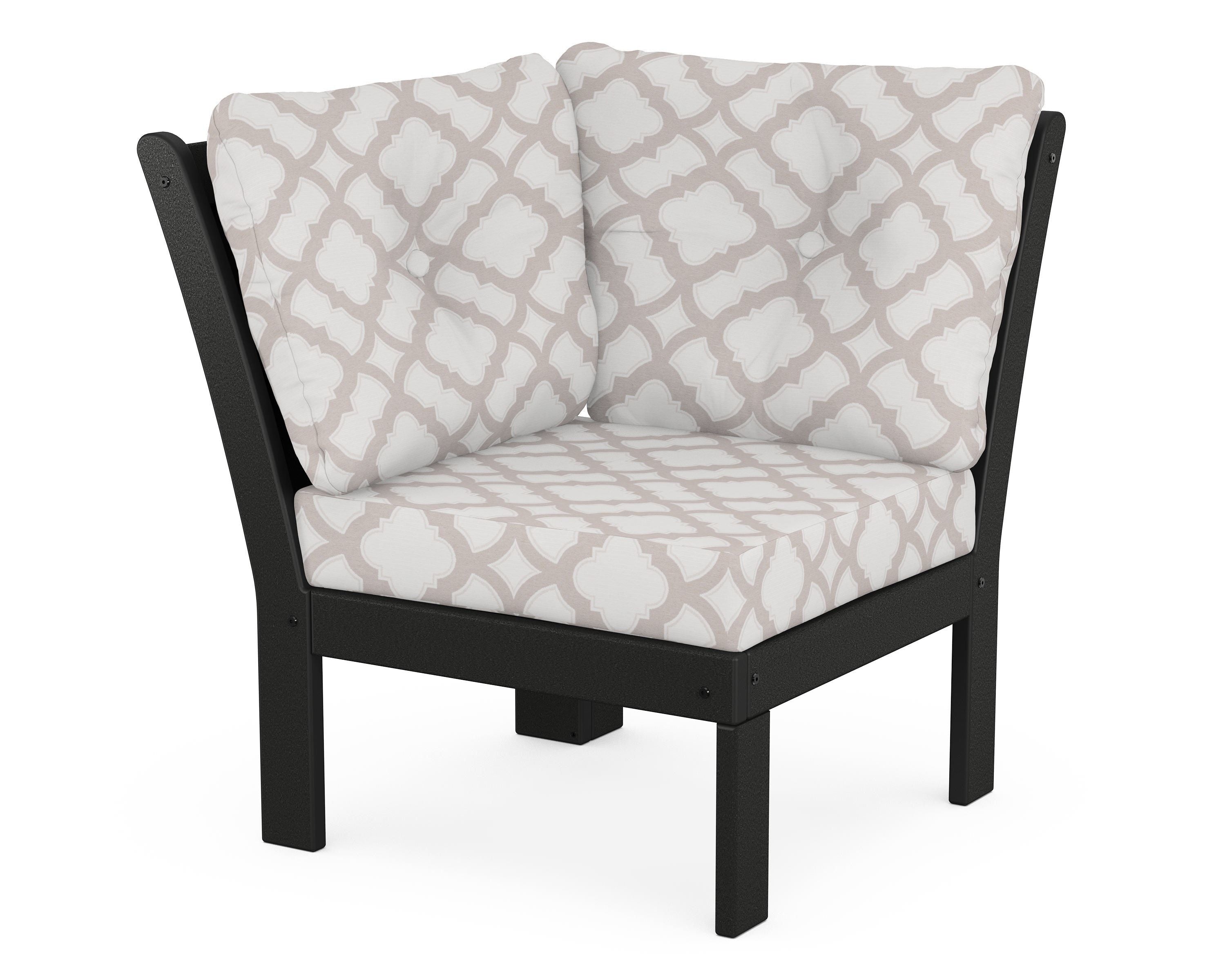 POLYWOOD® Vineyard Modular Corner Chair in Black / Trellis Dune Burlap