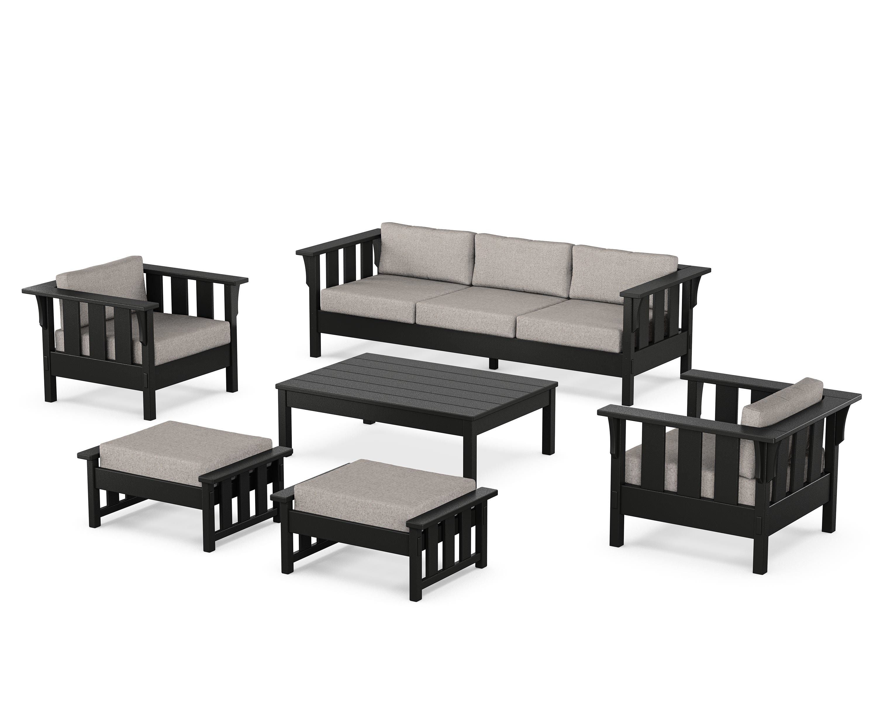 Martha Stewart by POLYWOOD® Acadia 6-Piece Lounge Sofa Set in Black / Weathered Tweed