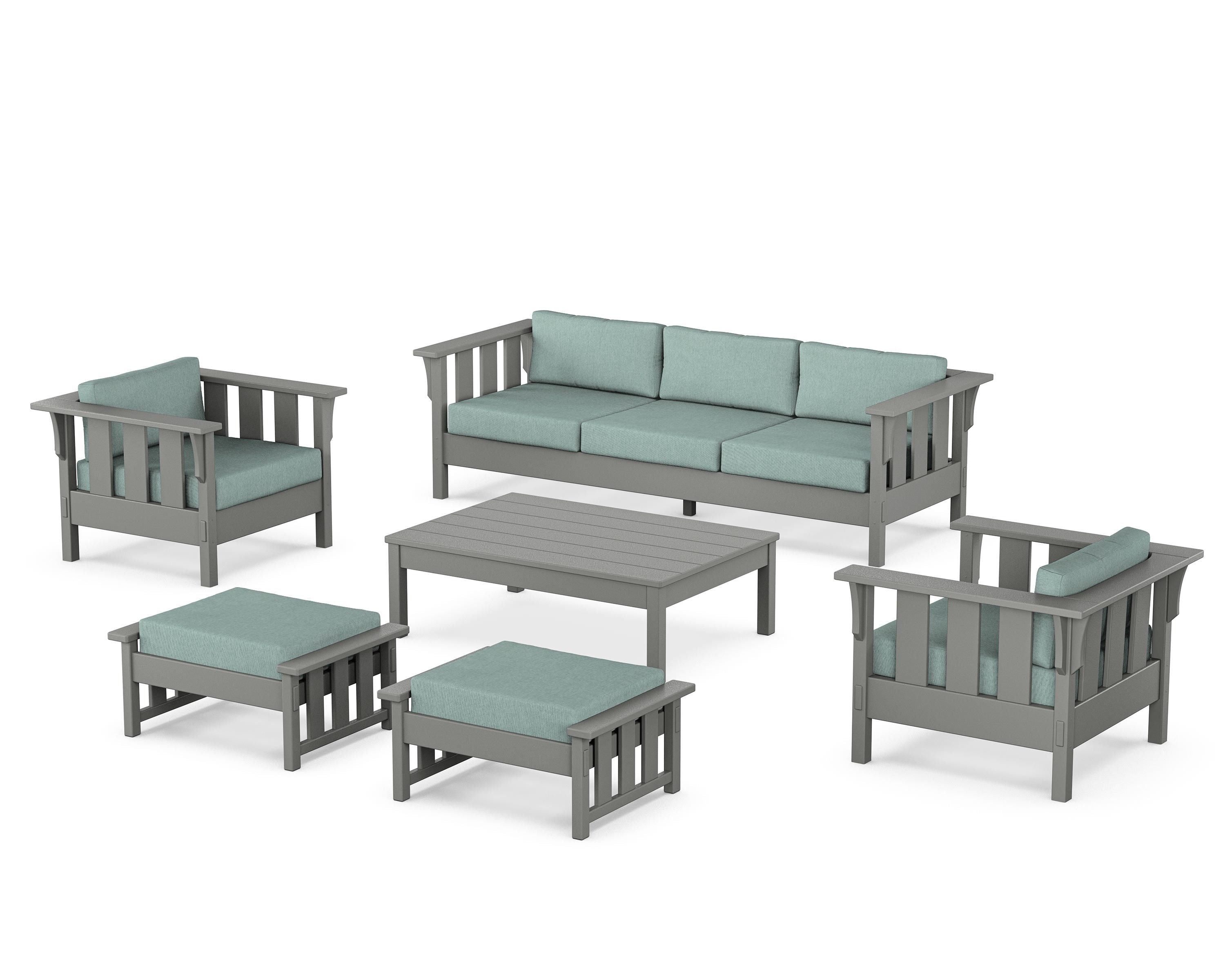Martha Stewart by POLYWOOD® Acadia 6-Piece Lounge Sofa Set in Slate Grey / Glacier Spa
