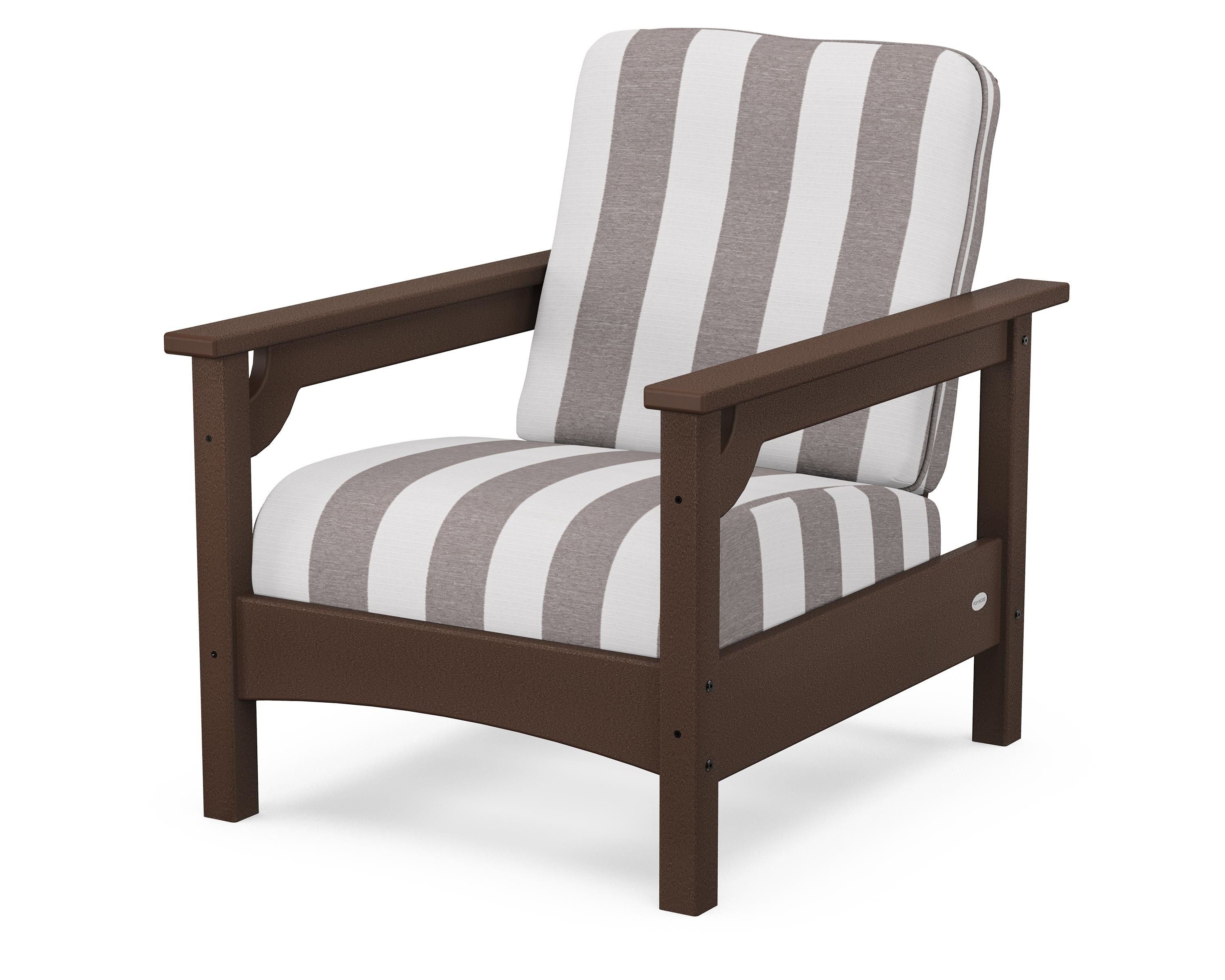 POLYWOOD® Club Chair in Mahogany / Cabana Stripe Grey Mist