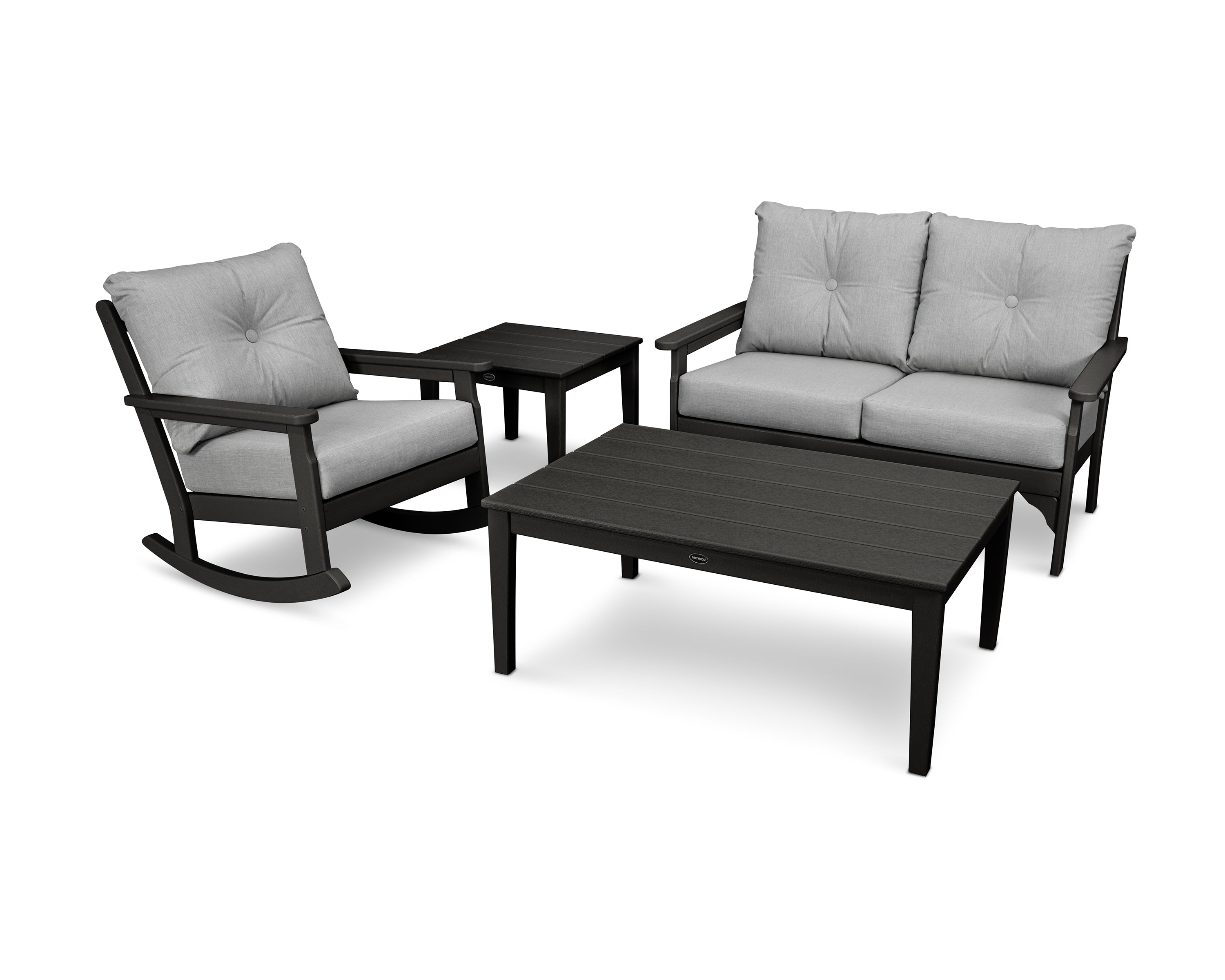 POLYWOOD® Vineyard 4-Piece Deep Seating Rocker Set in Black / Granite