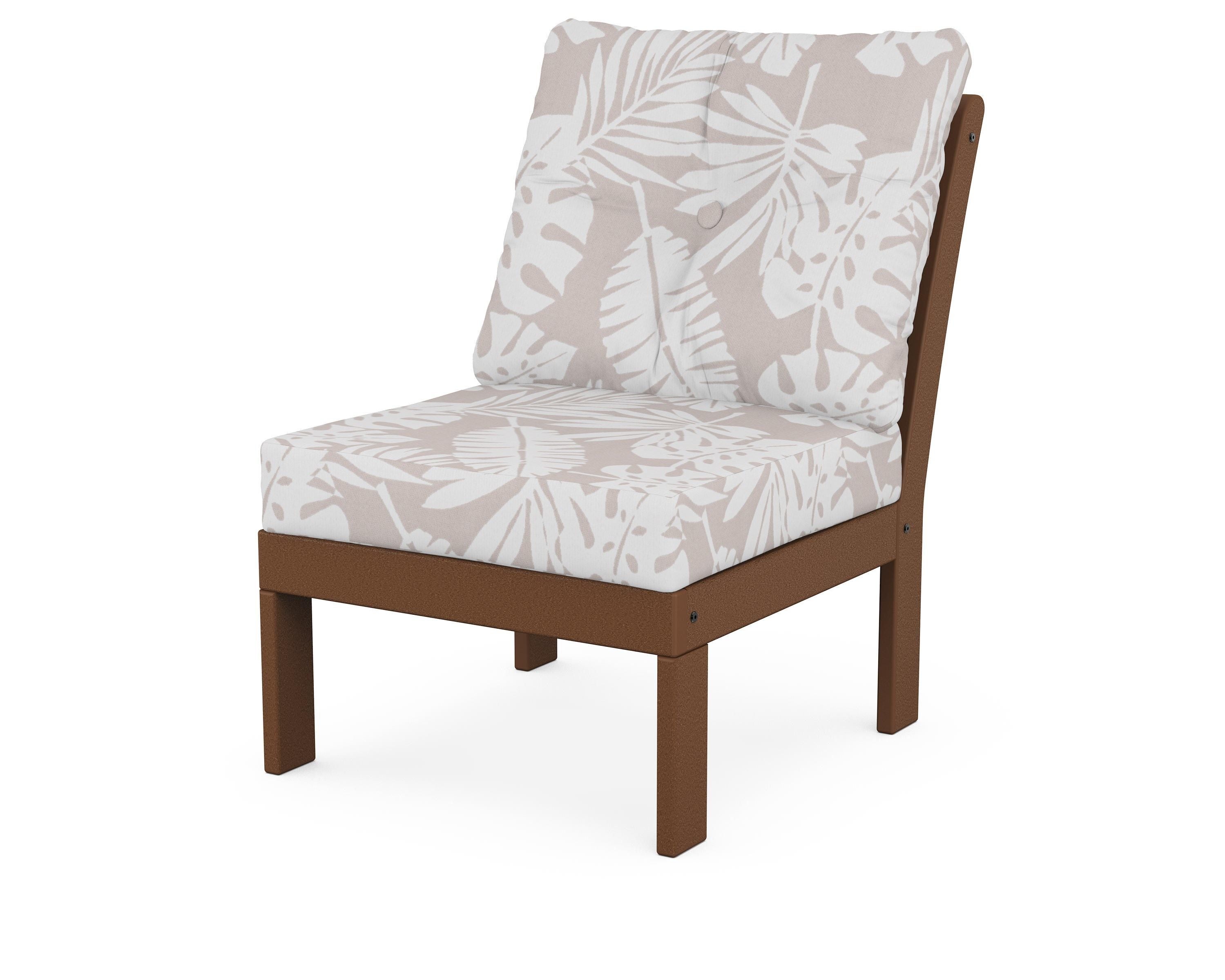 POLYWOOD® Vineyard Modular Armless Chair in Teak / Leaf Dune Burlap