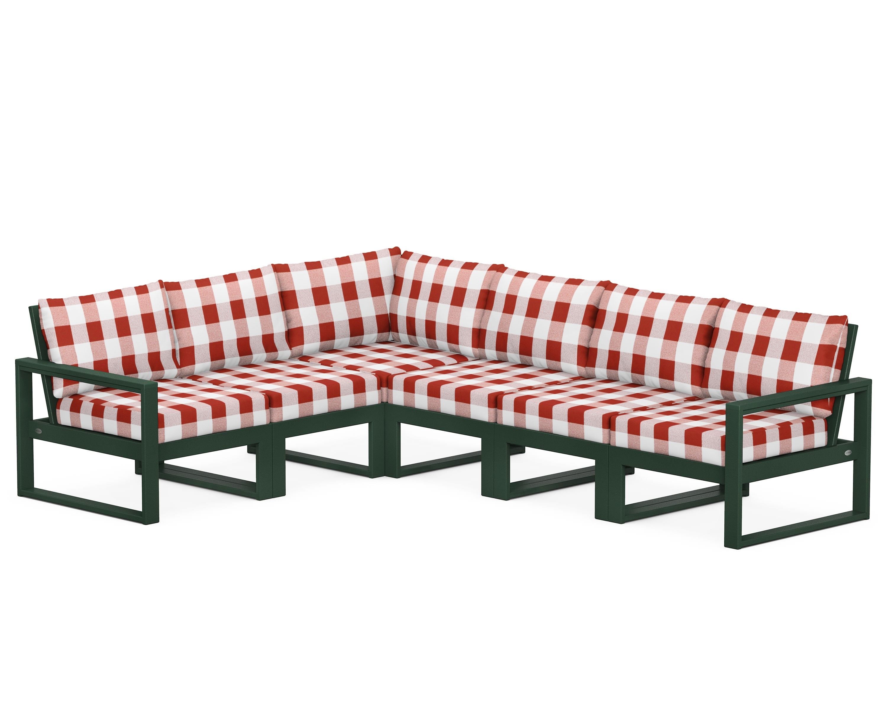 POLYWOOD® EDGE 6-Piece Modular Deep Seating Set in Green / Buffalo Plaid Crimson