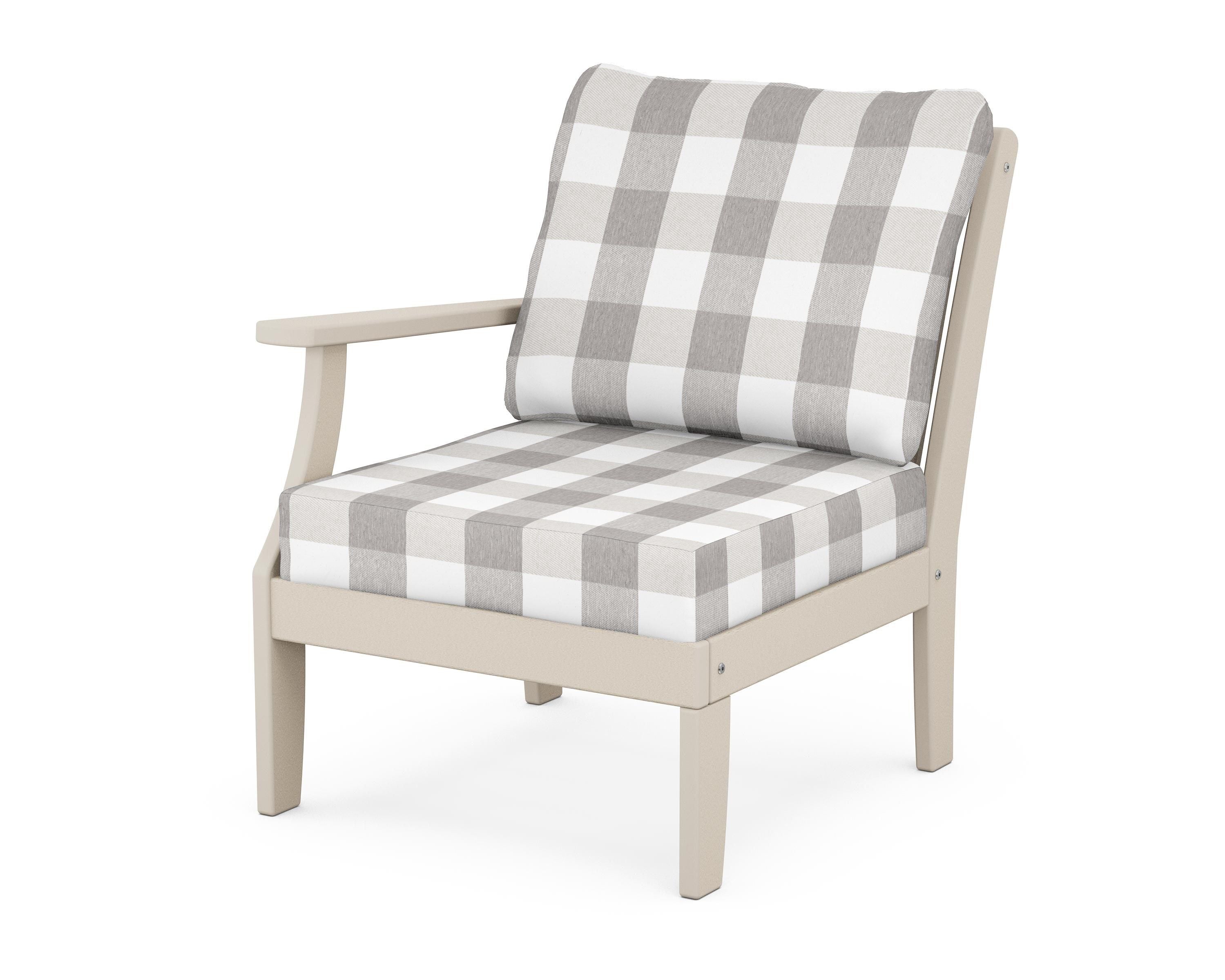POLYWOOD® Braxton Modular Left Arm Chair in Sand / Buffalo Plaid Grey Mist