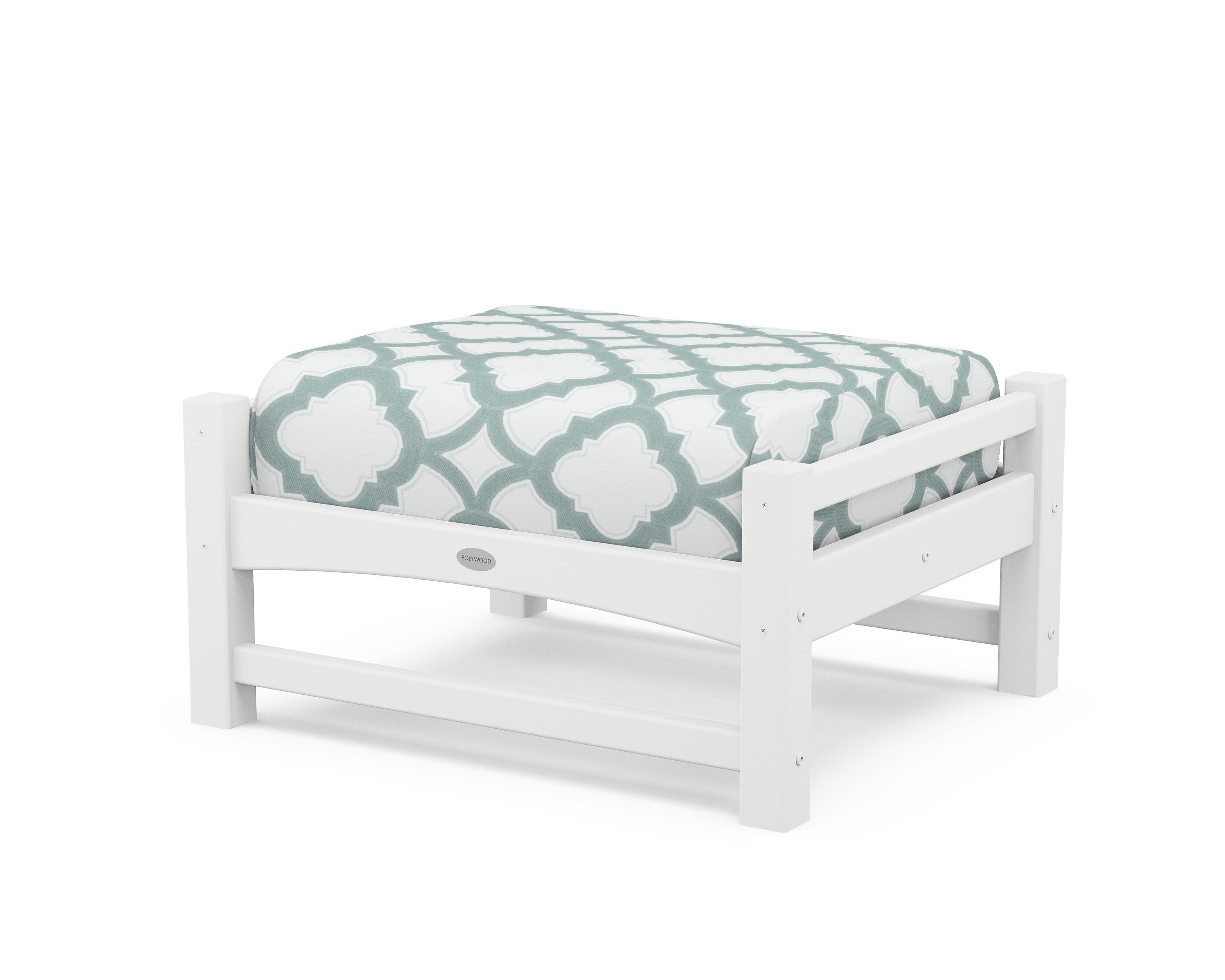POLYWOOD® Club Ottoman in White / Trellis Glacier Spa