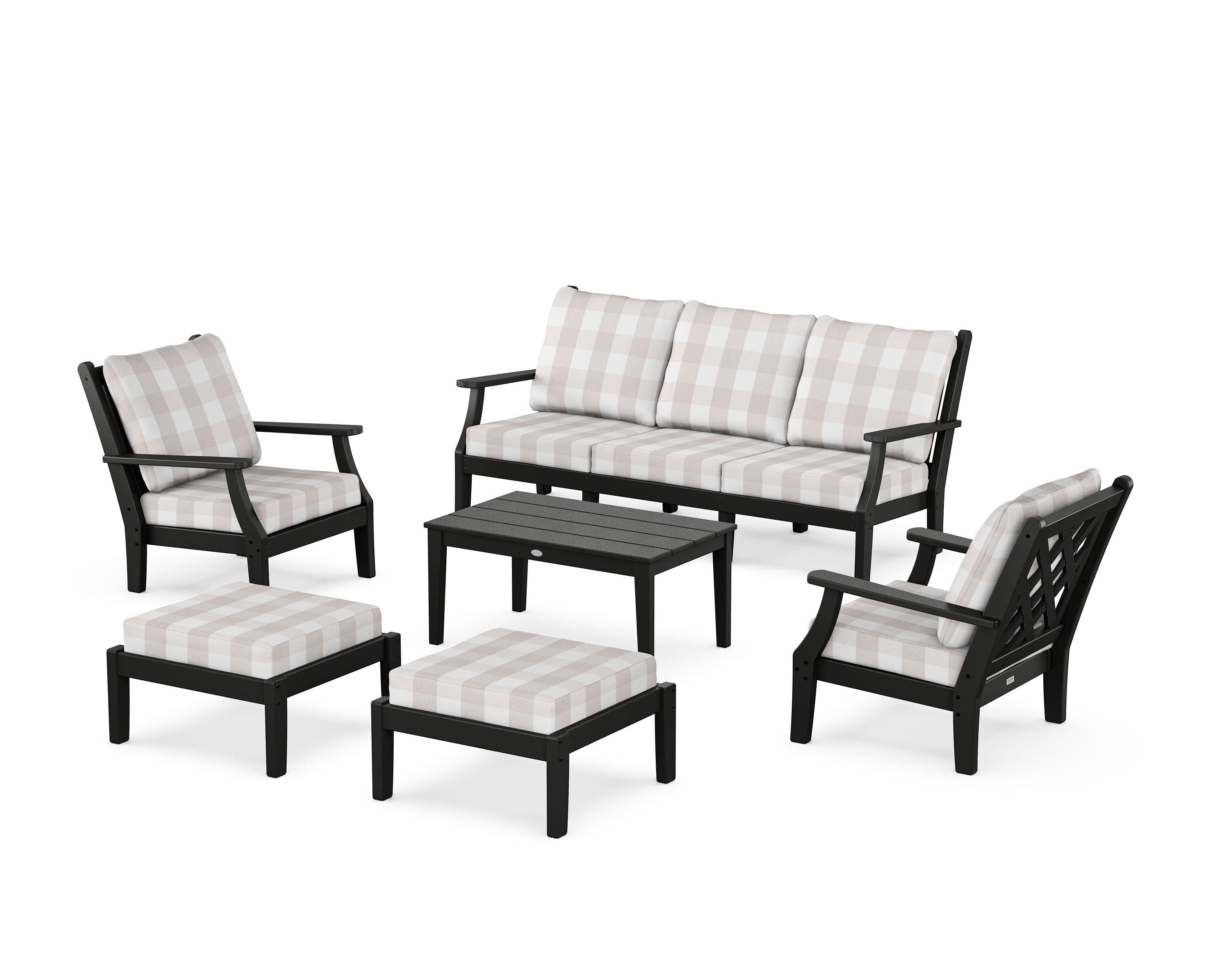 Country Living Wovendale 6-Piece Lounge Sofa Set in Black / Buffalo Plaid Dune Burlap
