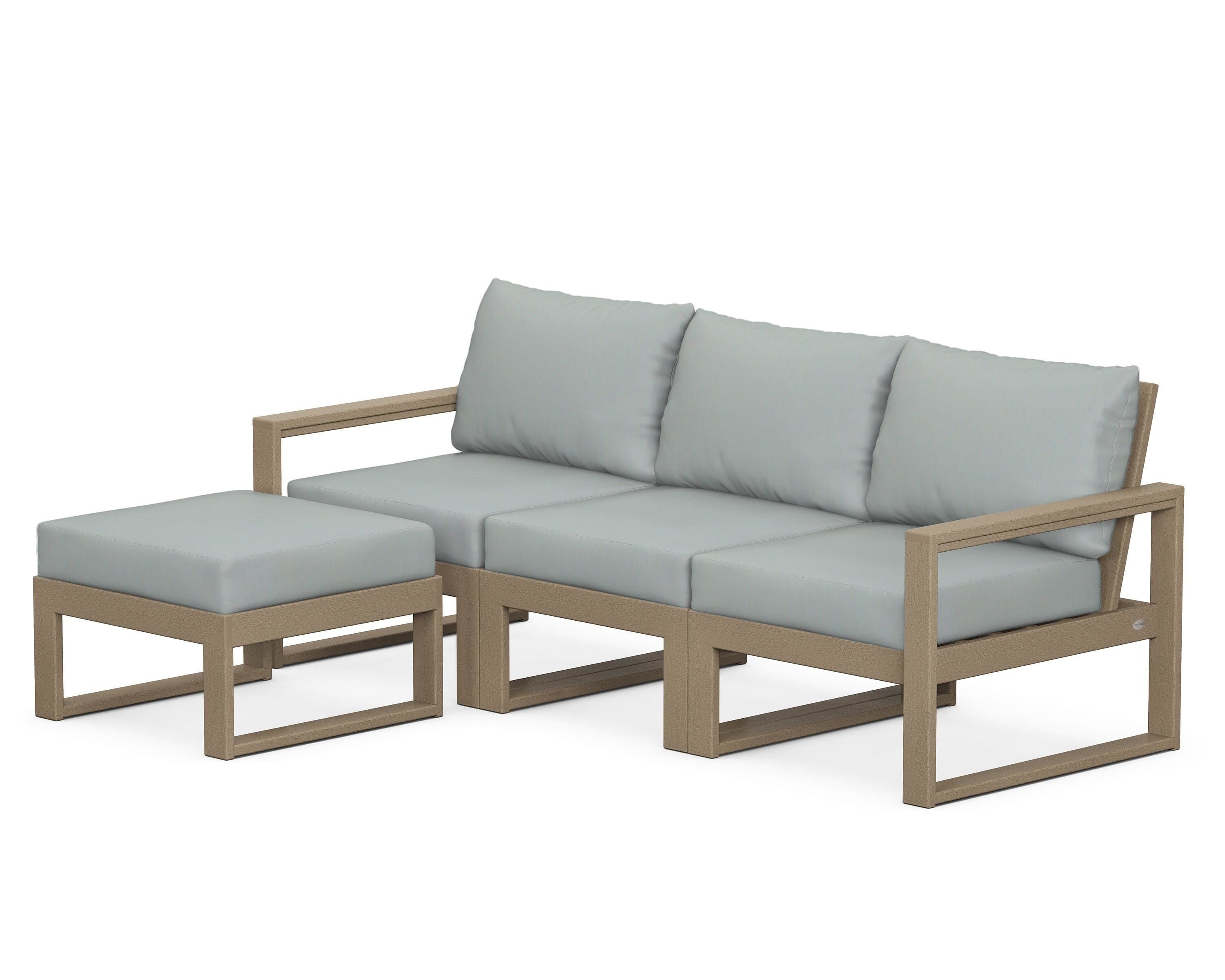 POLYWOOD® EDGE 4-Piece Modular Deep Seating Set with Ottoman in Vintage Sahara / Spa