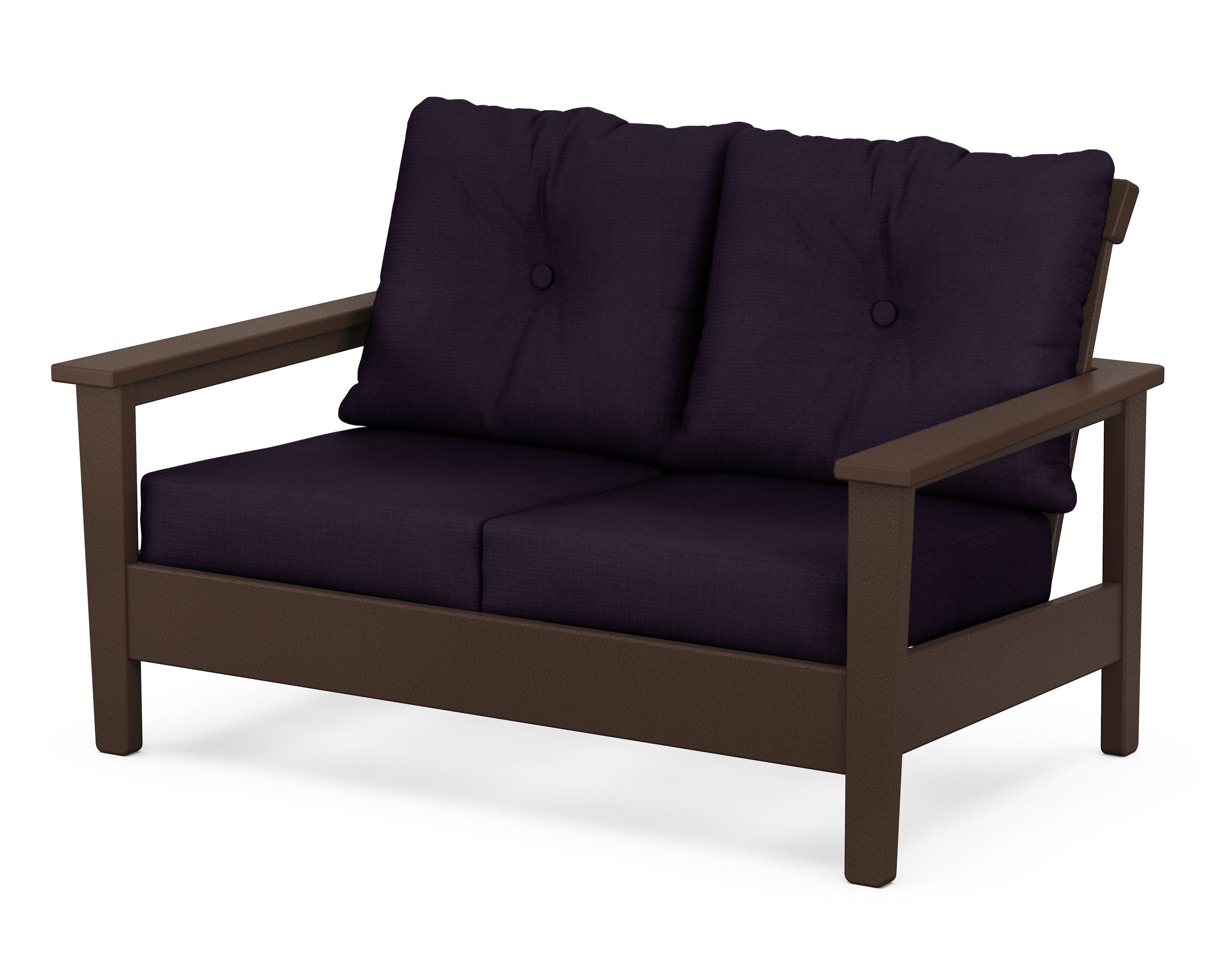 POLYWOOD® Prescott Deep Seating Loveseat in Mahogany / Navy Linen