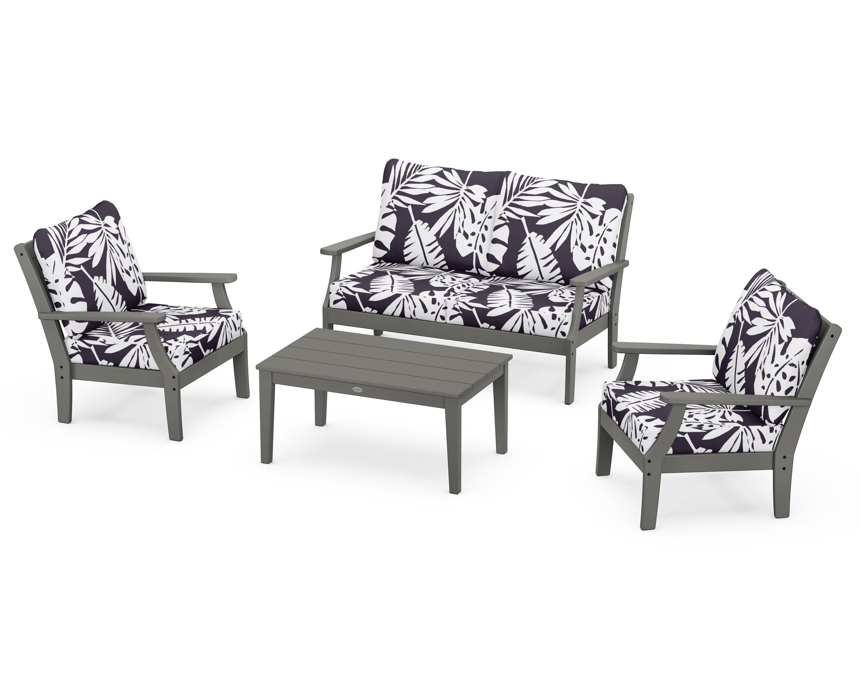 POLYWOOD® Braxton 4-Piece Deep Seating Chair Set in Slate Grey / Leaf Navy