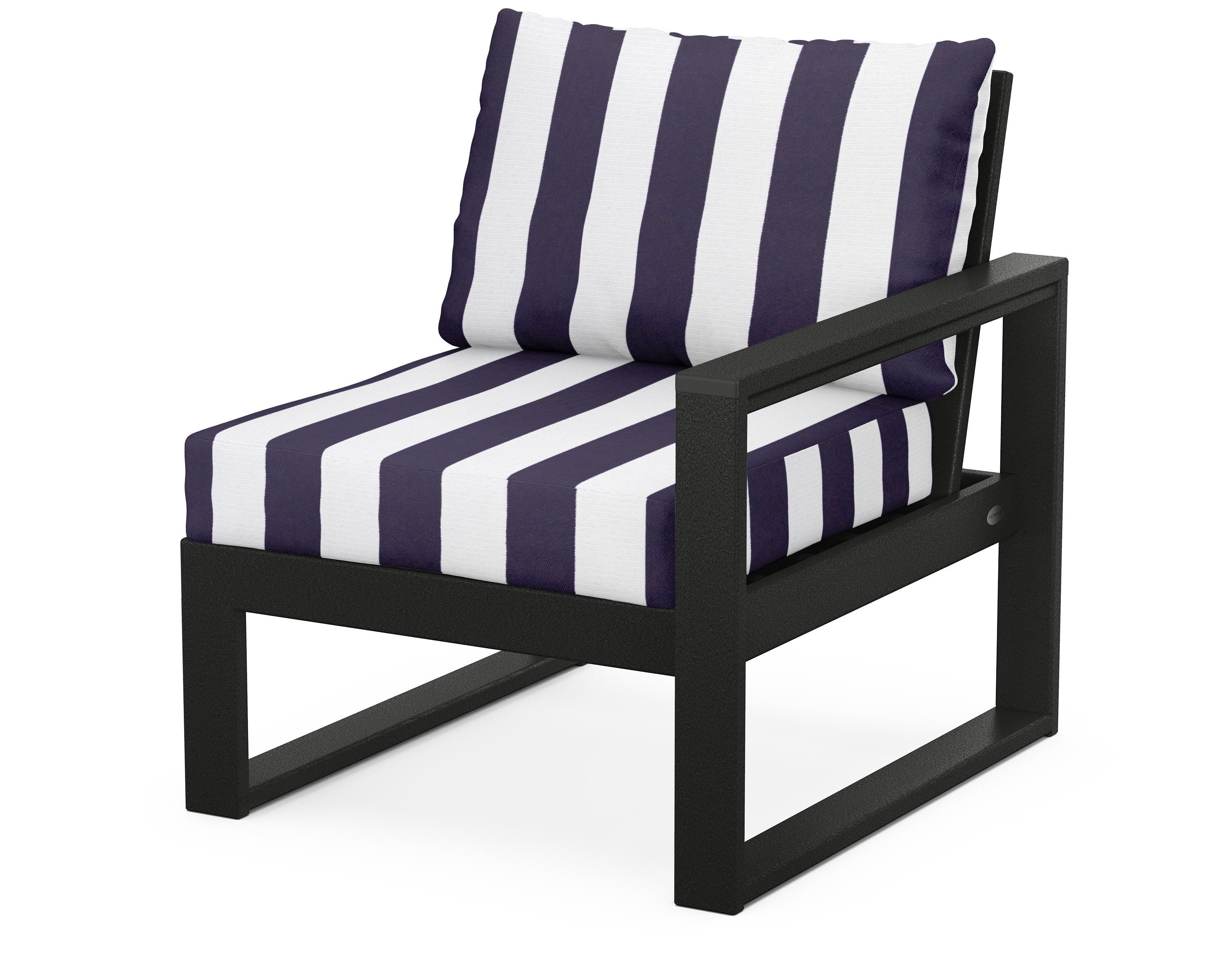 POLYWOOD® EDGE Modular Right Arm Chair in Black / Cabana Stripe Navy