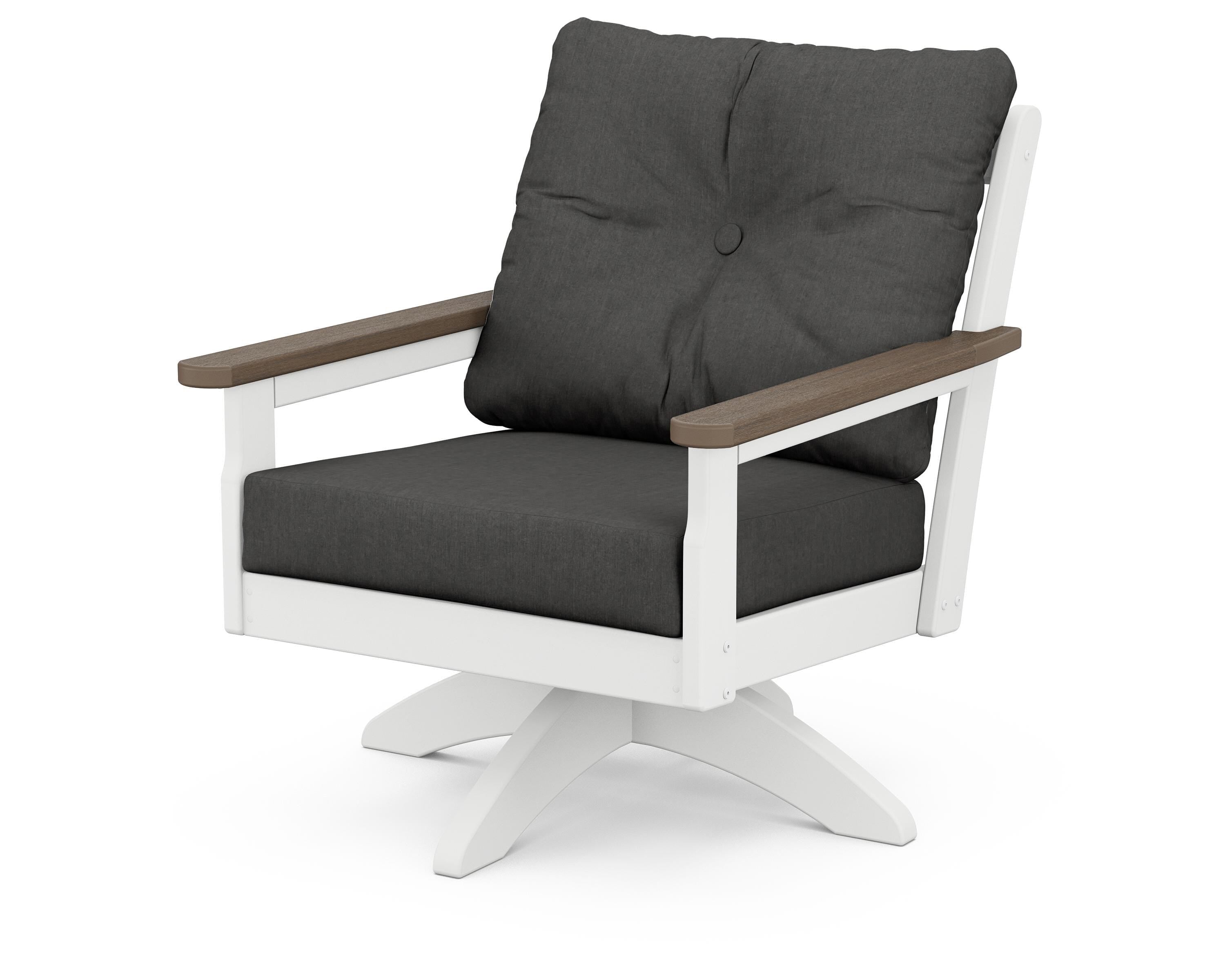 POLYWOOD® Vineyard Deep Seating Swivel Chair in White / Kona / Spectrum Carbon