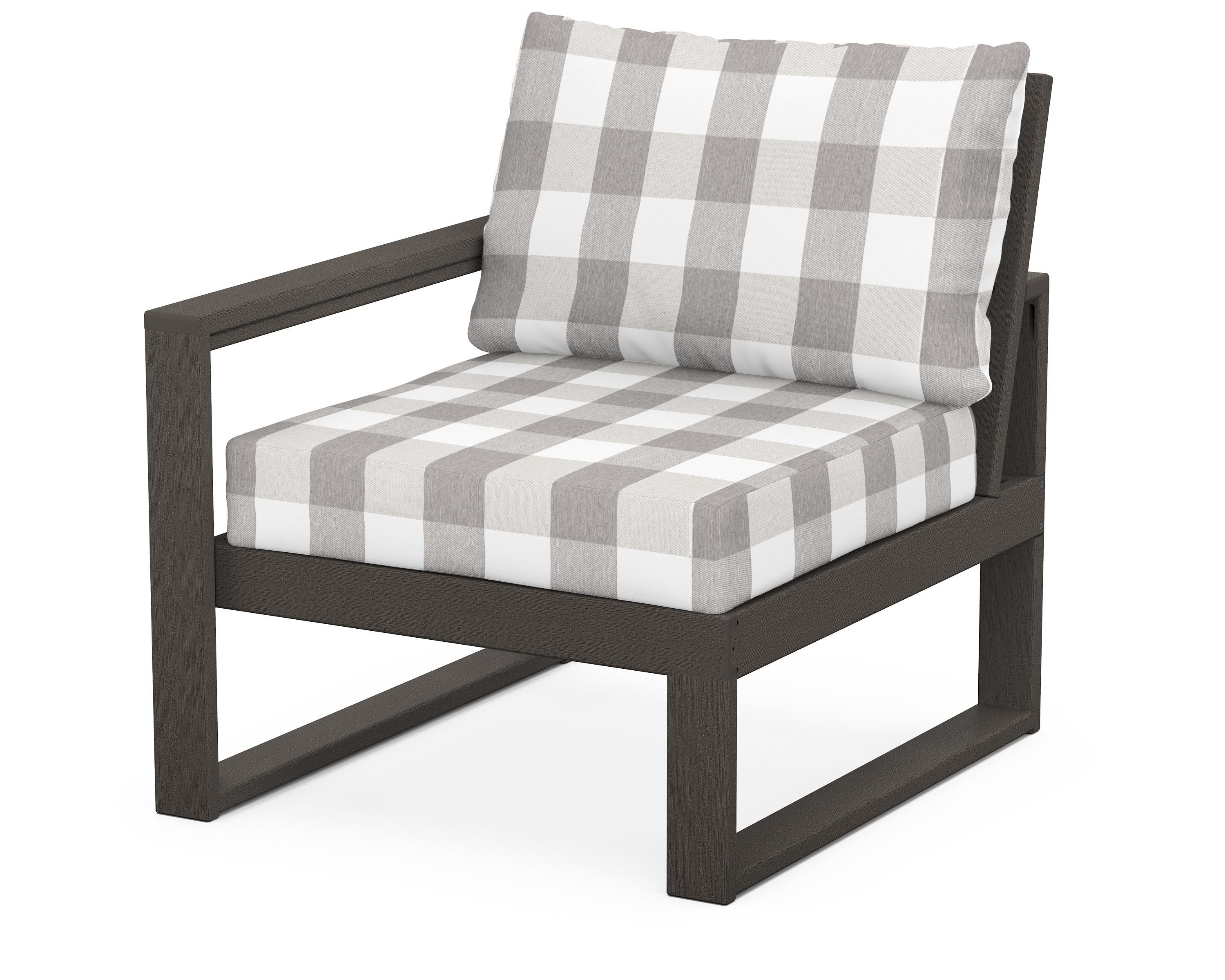 POLYWOOD® EDGE Modular Left Arm Chair in Vintage Coffee / Buffalo Plaid Grey Mist