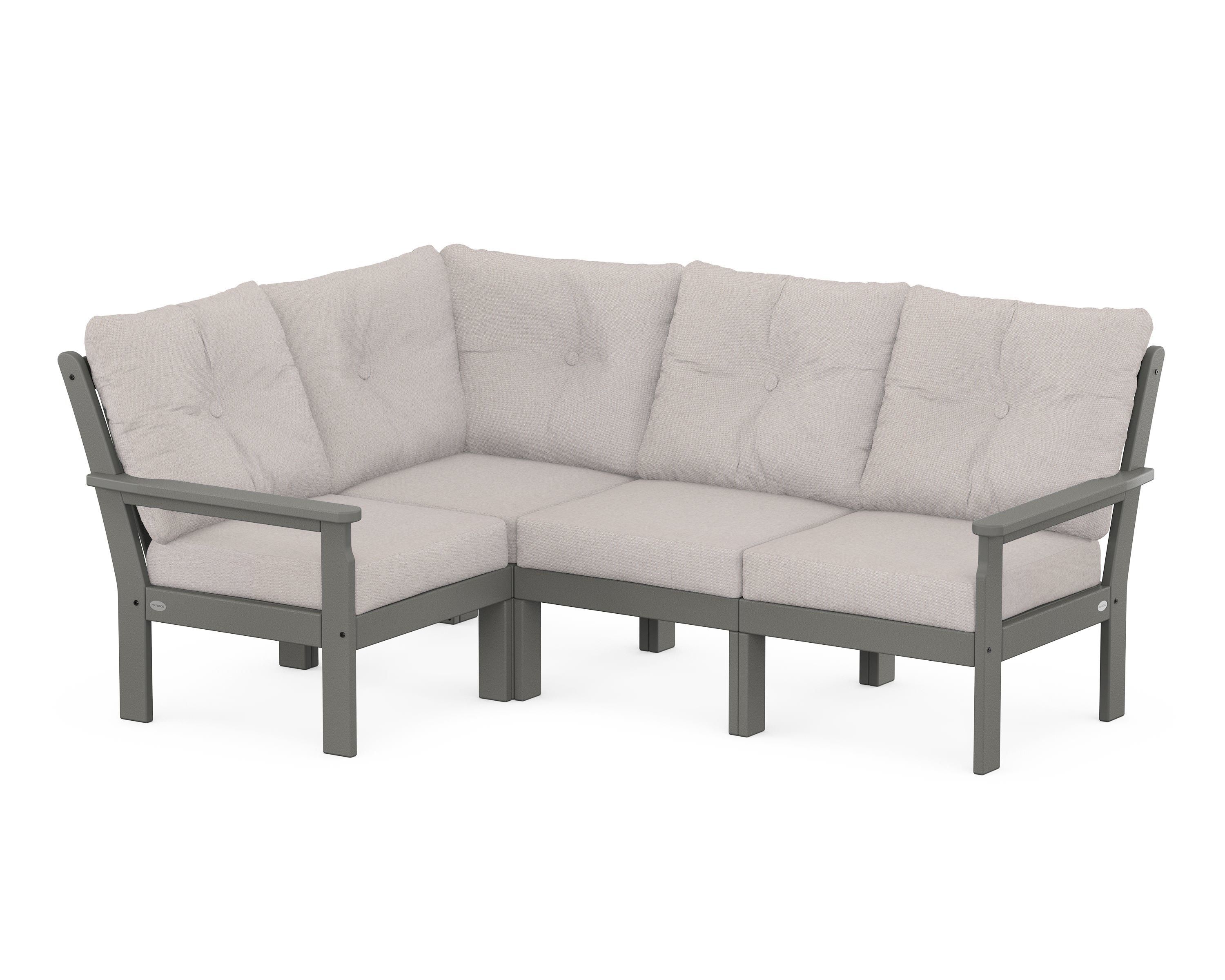 POLYWOOD® Vineyard 4-Piece Sectional in Slate Grey / Dune Burlap