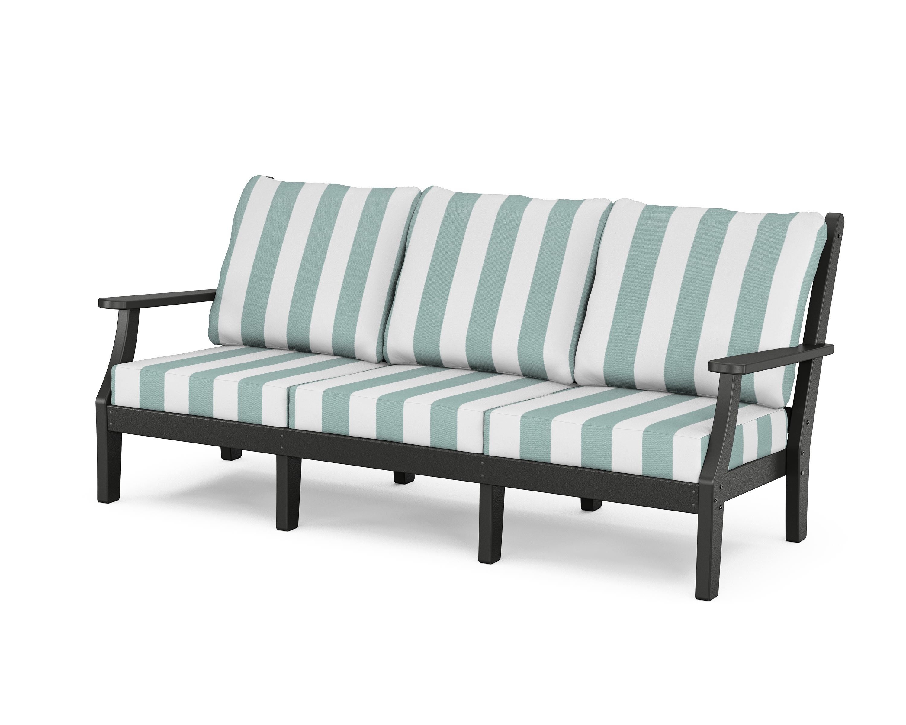 Country Living Wovendale Deep Seating Sofa in Black / Cabana Stripe Glacier Spa