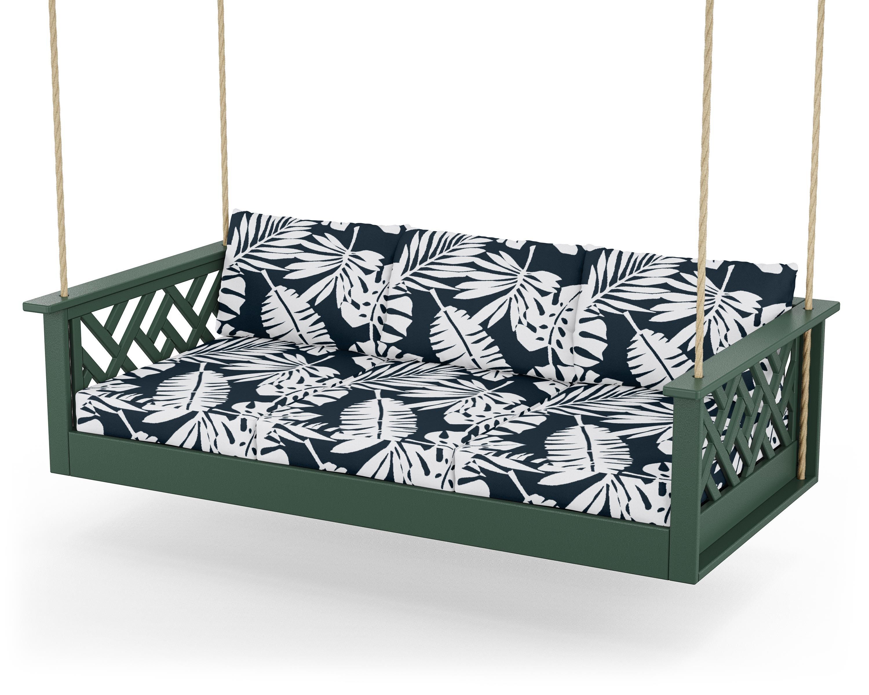 POLYWOOD® Chippendale Daybed Swing in Green / Leaf Marine Indigo