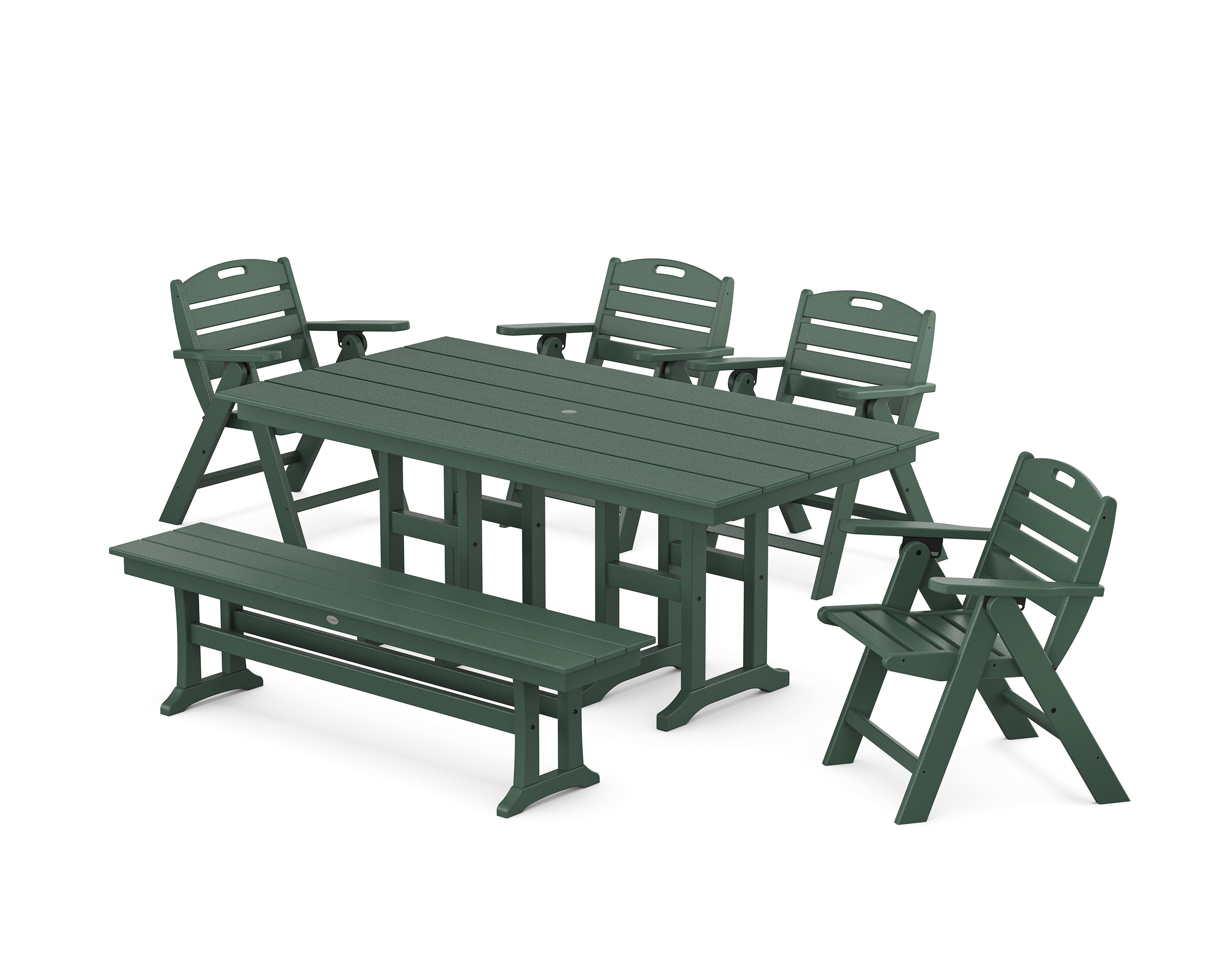 POLYWOOD® Nautical Lowback 6-Piece Farmhouse Dining Set with Bench in Green
