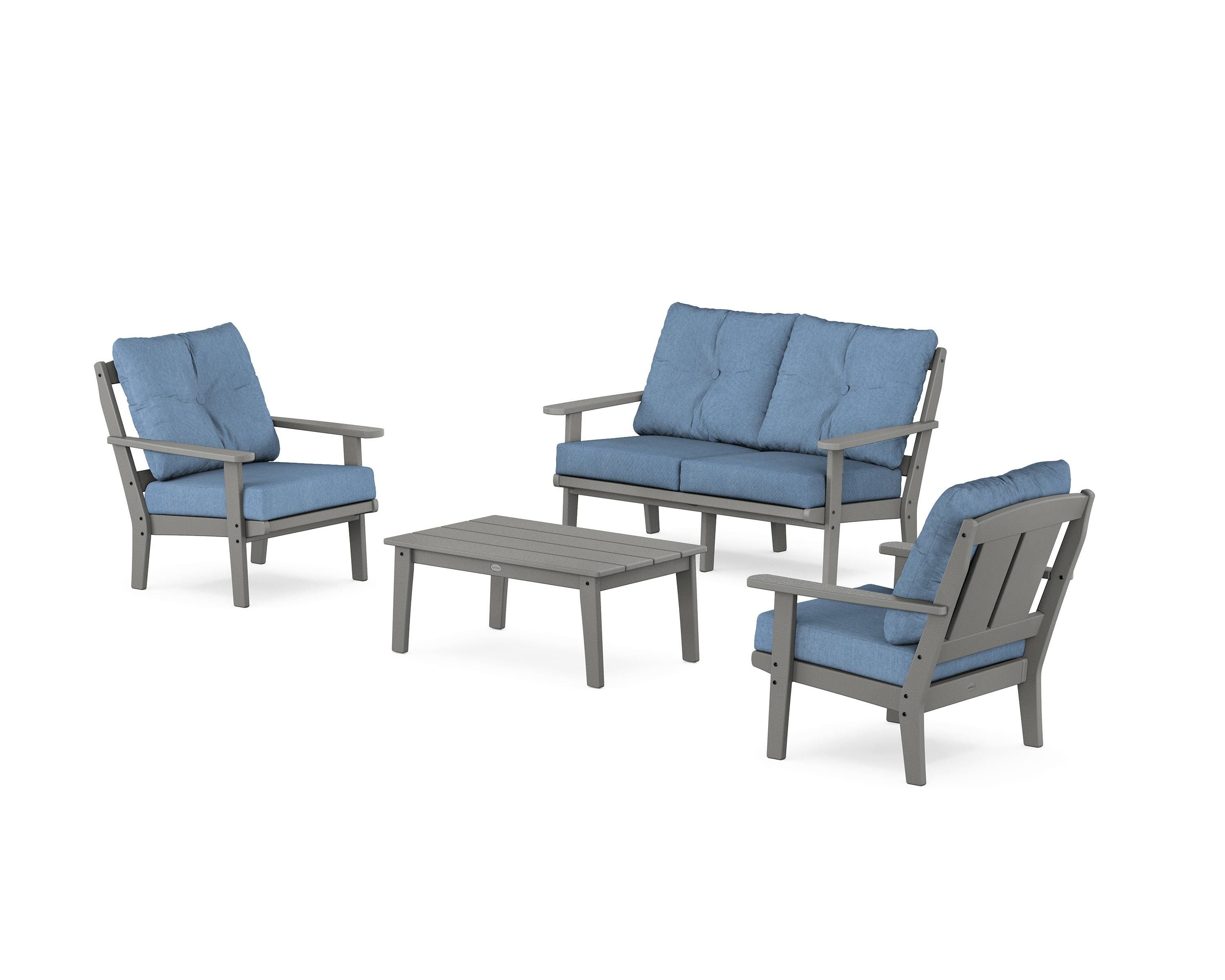 POLYWOOD® Mission 4-Piece Deep Seating Set with Loveseat in Slate Grey / Sky Blue