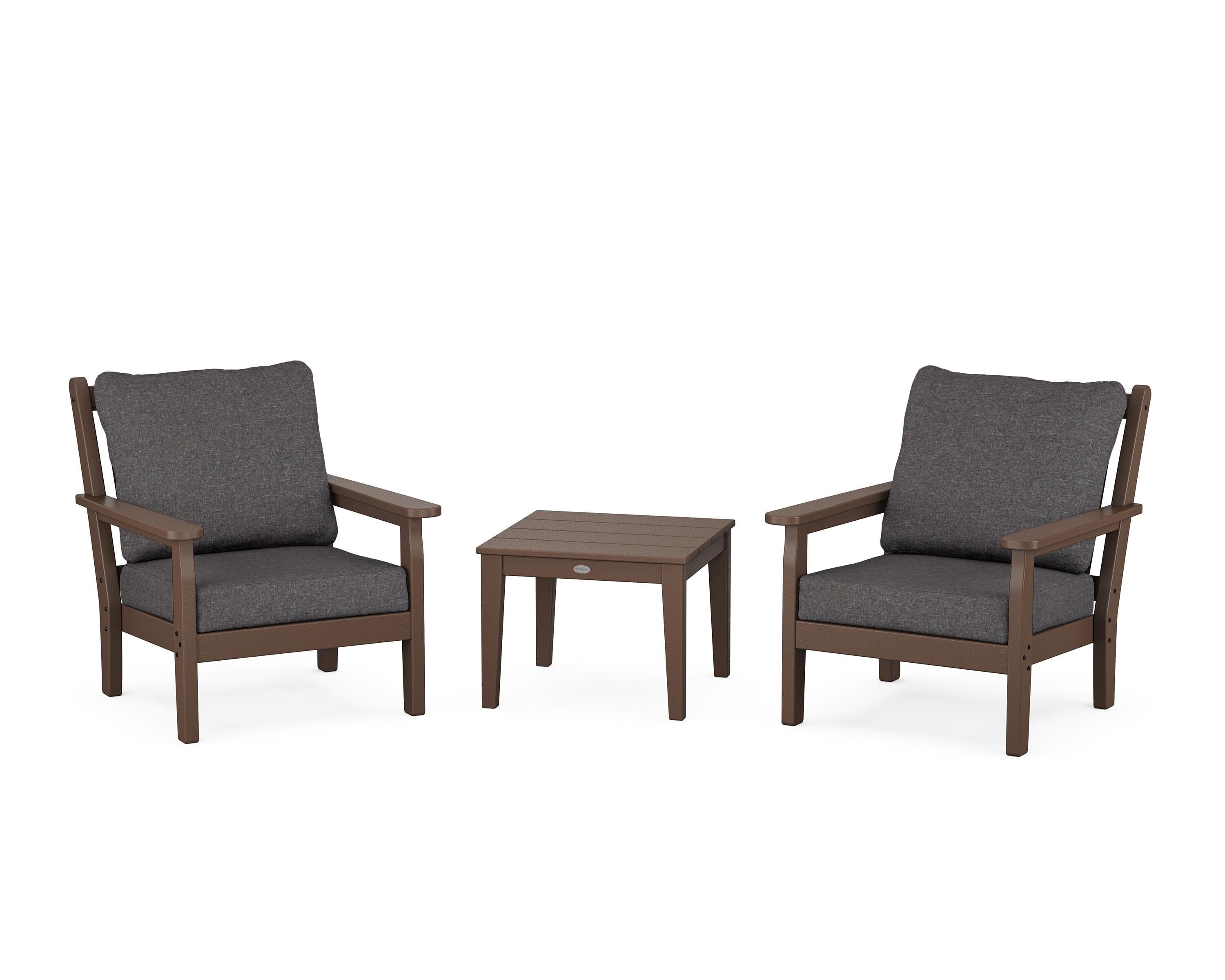 POLYWOOD® Chippendale 3-Piece Deep Seating Set in Mahogany / Ash Charcoal