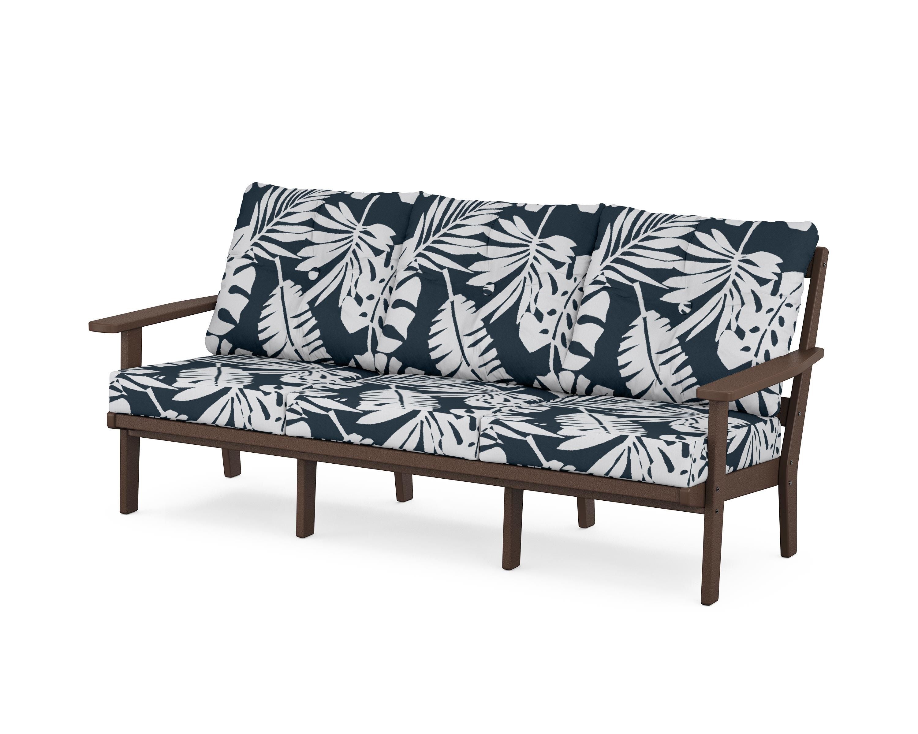 POLYWOOD® Oxford Deep Seating Sofa in Mahogany / Leaf Marine Indigo