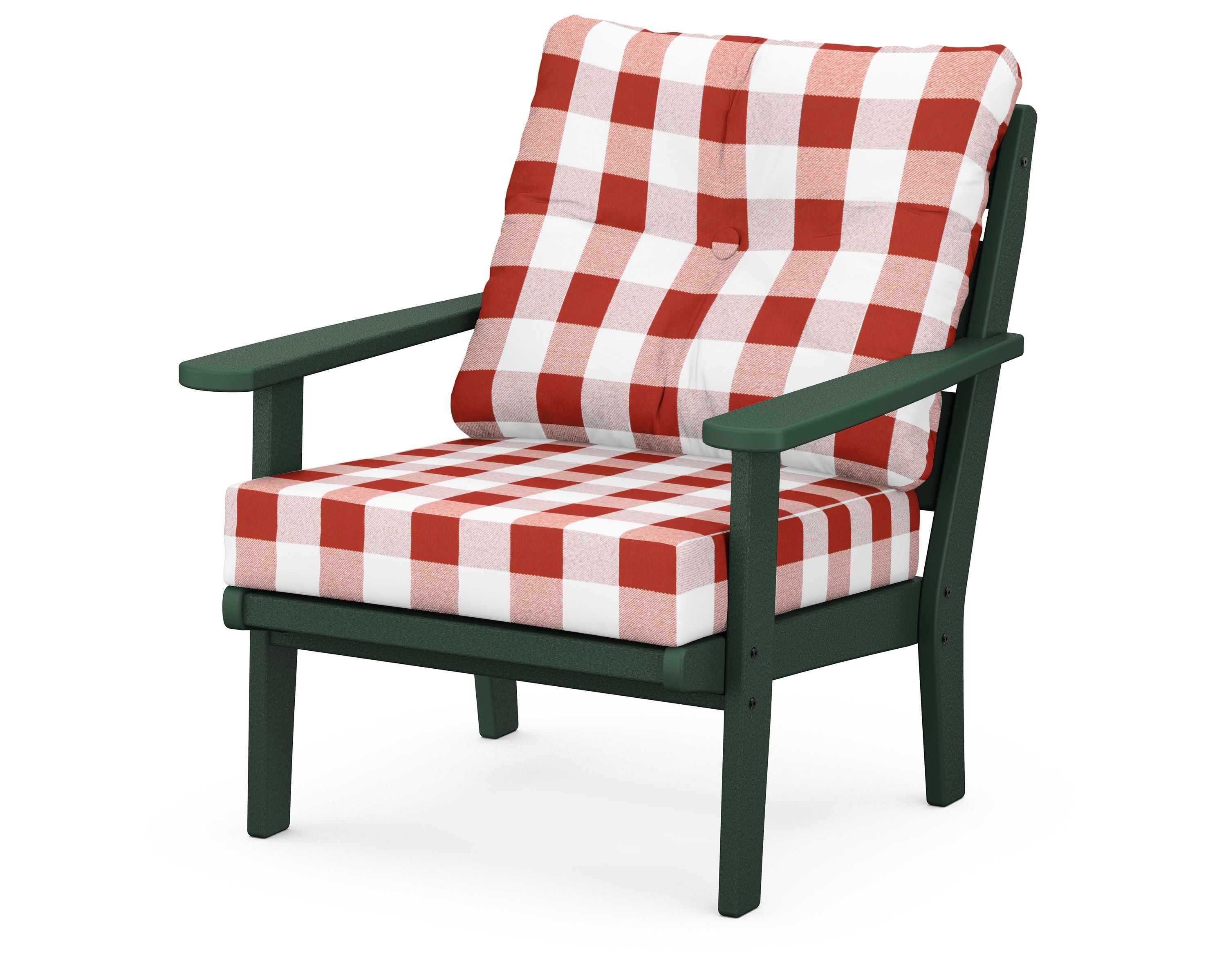 POLYWOOD® Lakeside Deep Seating Chair in Green / Buffalo Plaid Crimson